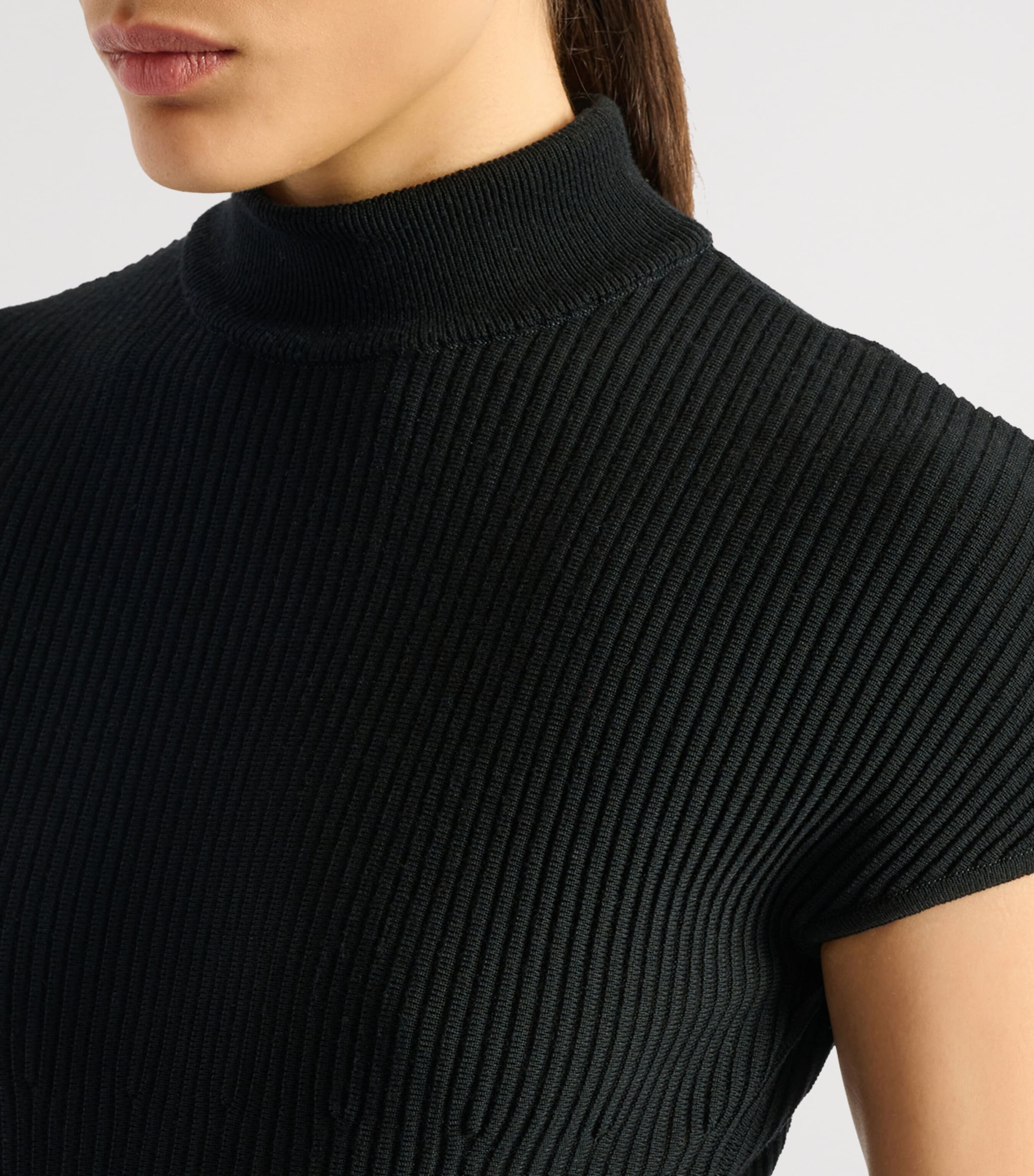Balmain Womens Merino Wool Rib-Knit Bodysuit Noir Image 5