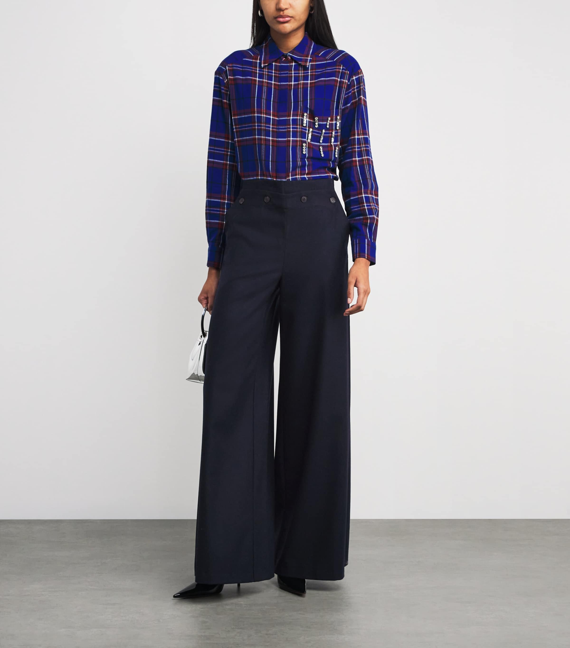 Wool-Blend Wide-Leg Trousers NAVY Image 2