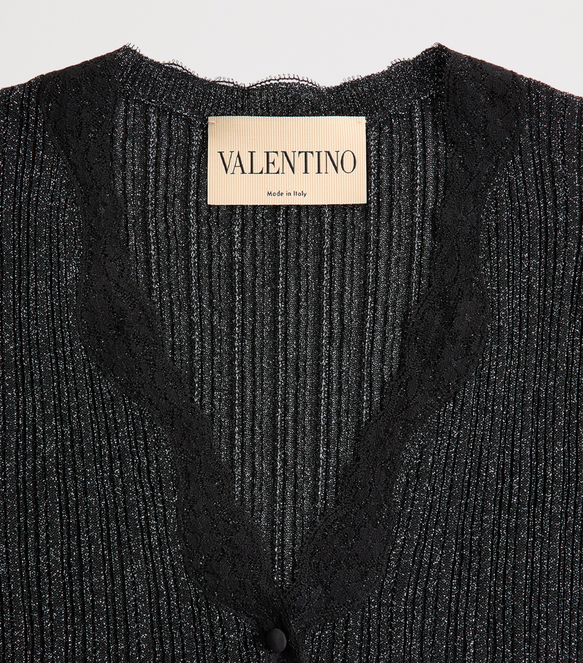 Valentino Womens Lace-Trim Lurex Cardigan Nud Image 7