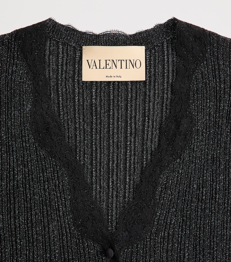 Valentino Womens Lace-Trim Lurex Cardigan Nud Image 7