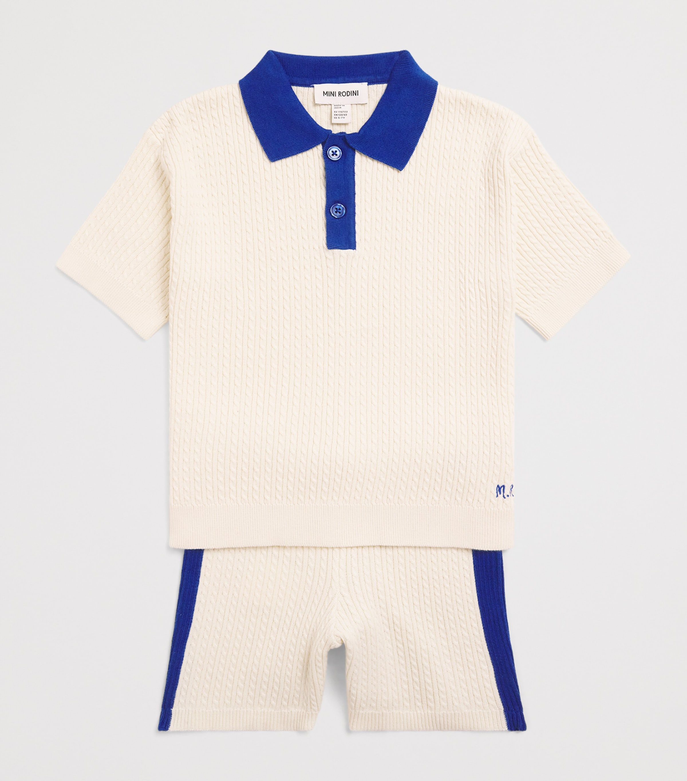 Mini Rodini Organic Cotton Cable-Knit Polo Shirt (3-11 Years) White Image 3