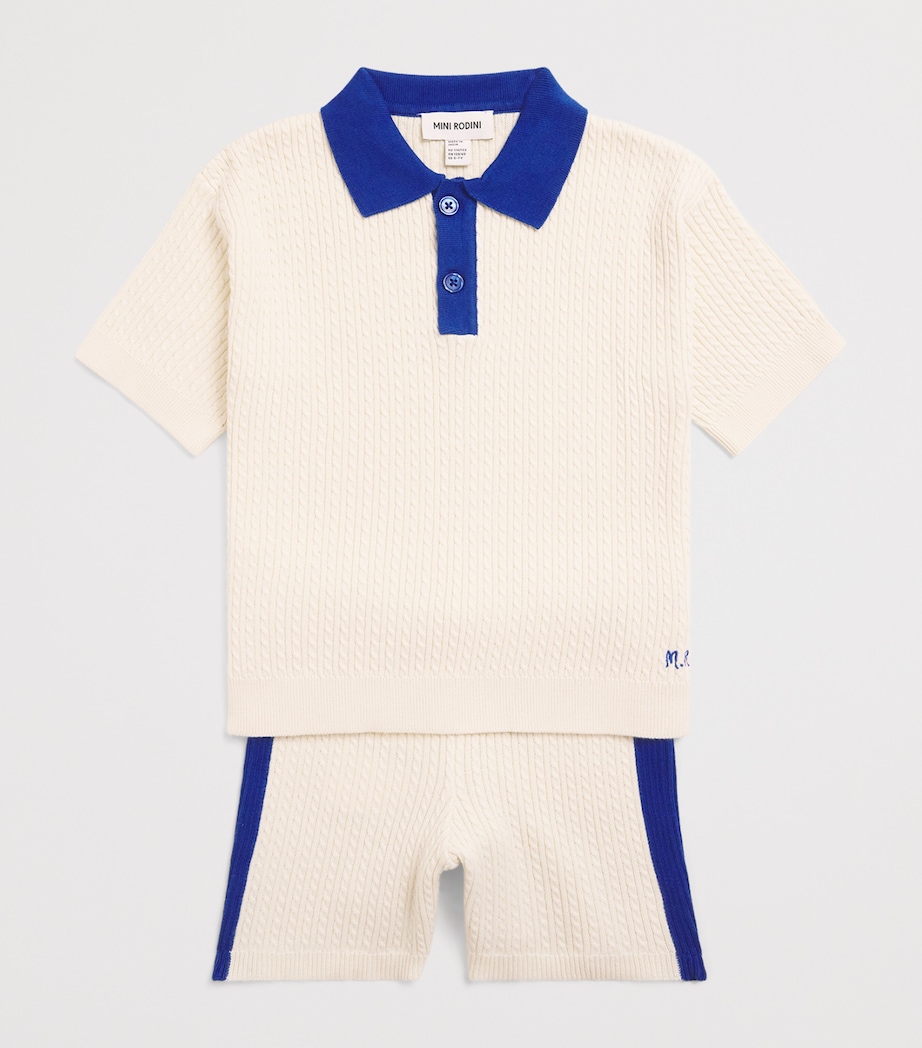 Mini Rodini Organic Cotton Cable-Knit Polo Shirt (3-11 Years) White Image 3