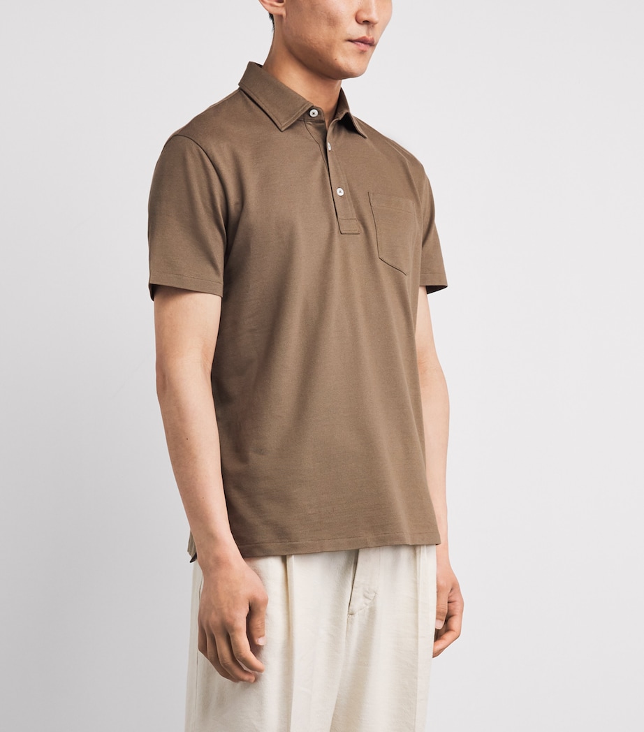 Ralph Lauren Purple Label Mens x Wimbledon Cotton-Cashmere Polo Shirt Soft Mocha Image 4