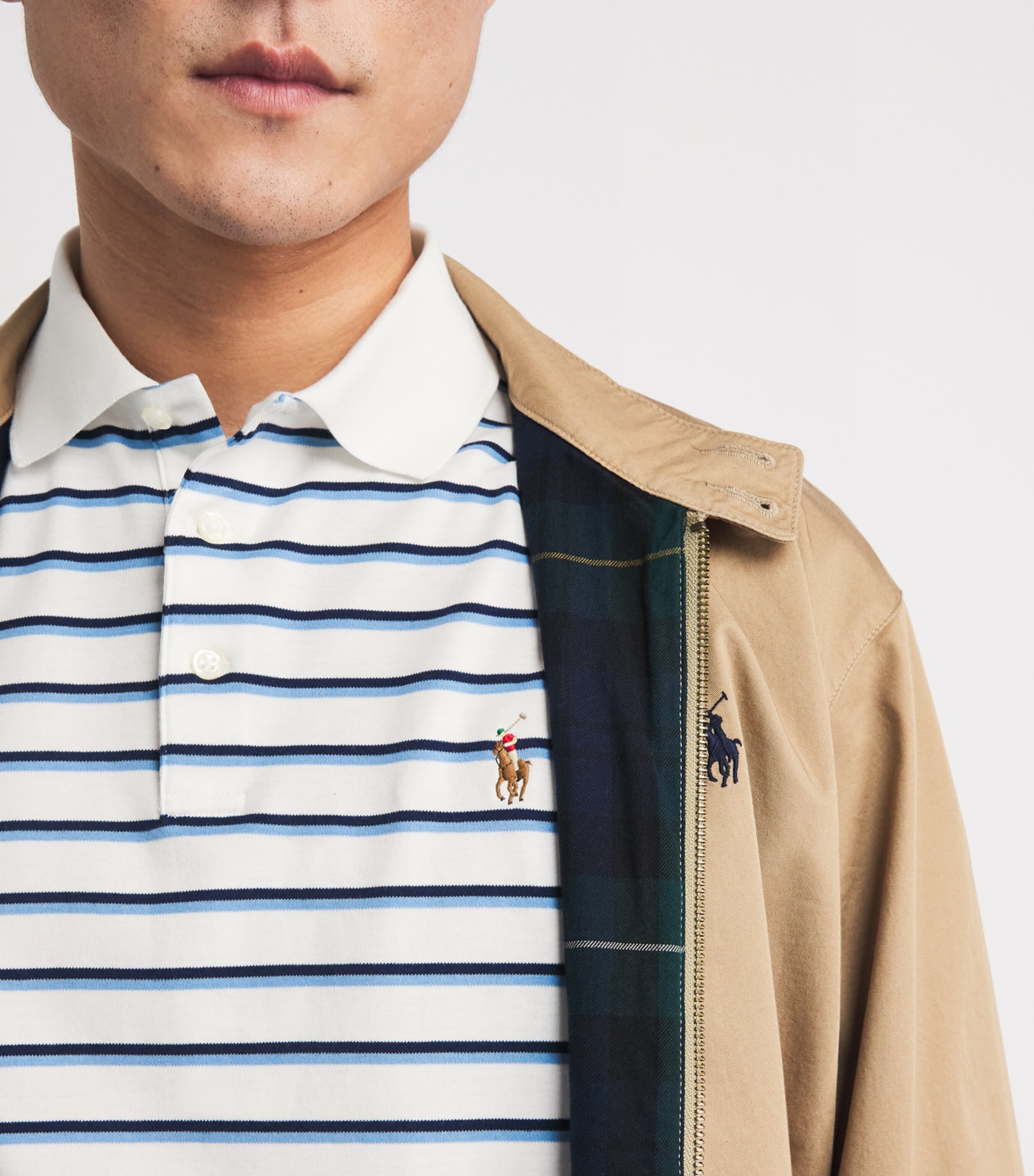 Pima Cotton Stripe Slim Polo Shirt WHITE BLUE MULTI Image 6