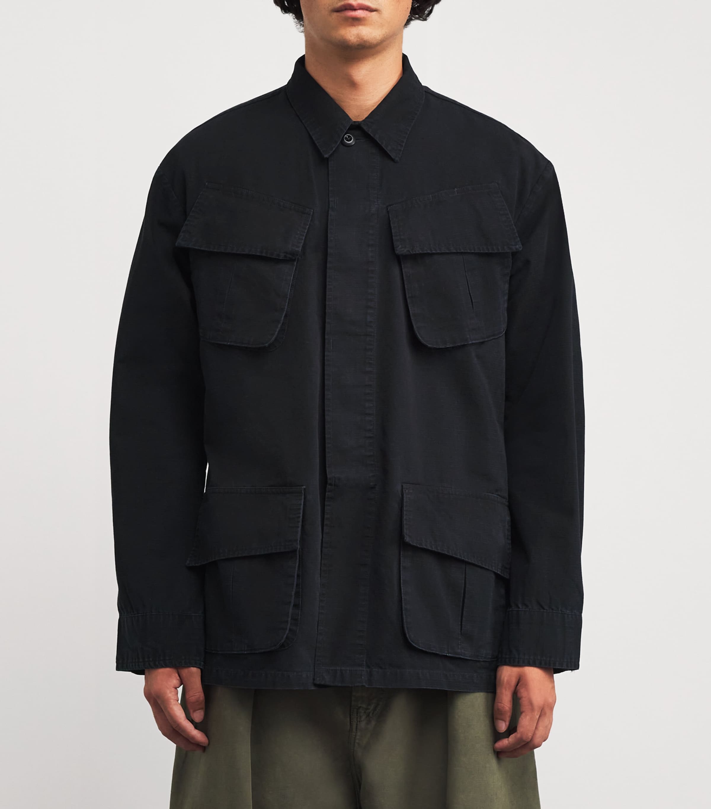 Cotton Ripstop Utility Overshirt BLACK Image 3