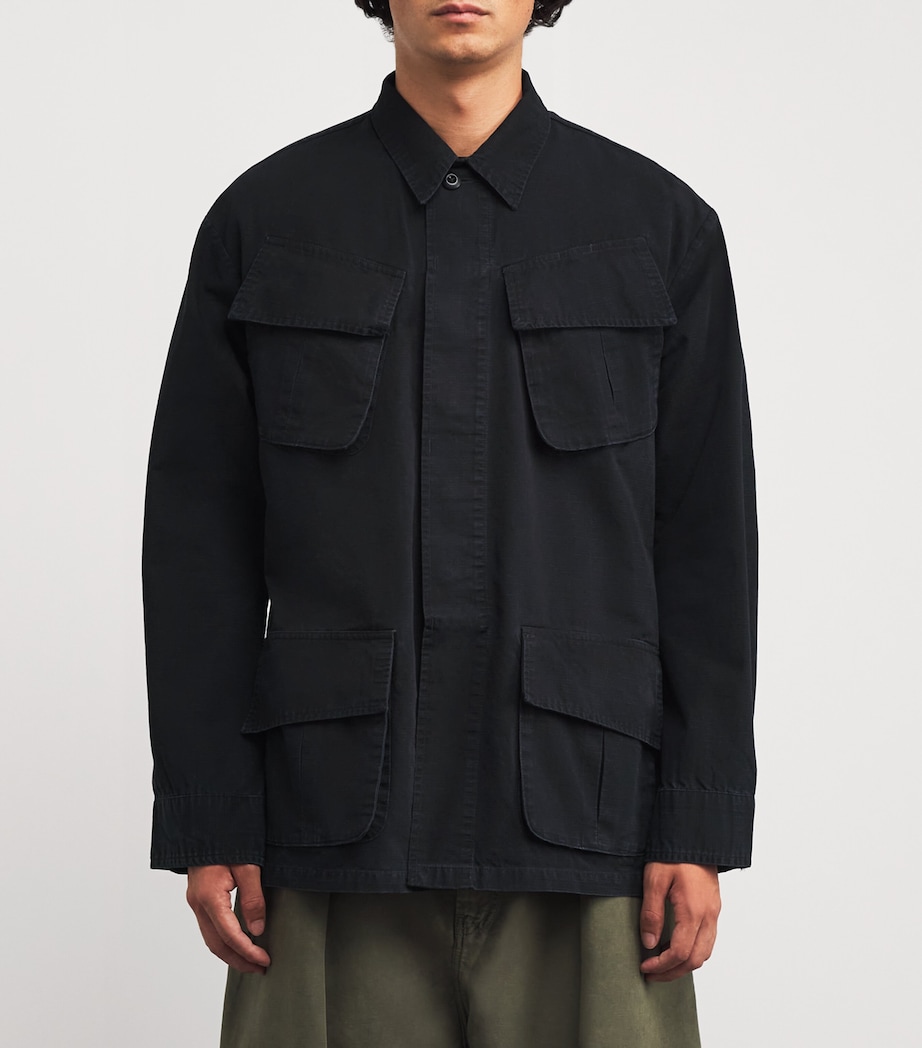 Cotton Ripstop Utility Overshirt BLACK Image 3