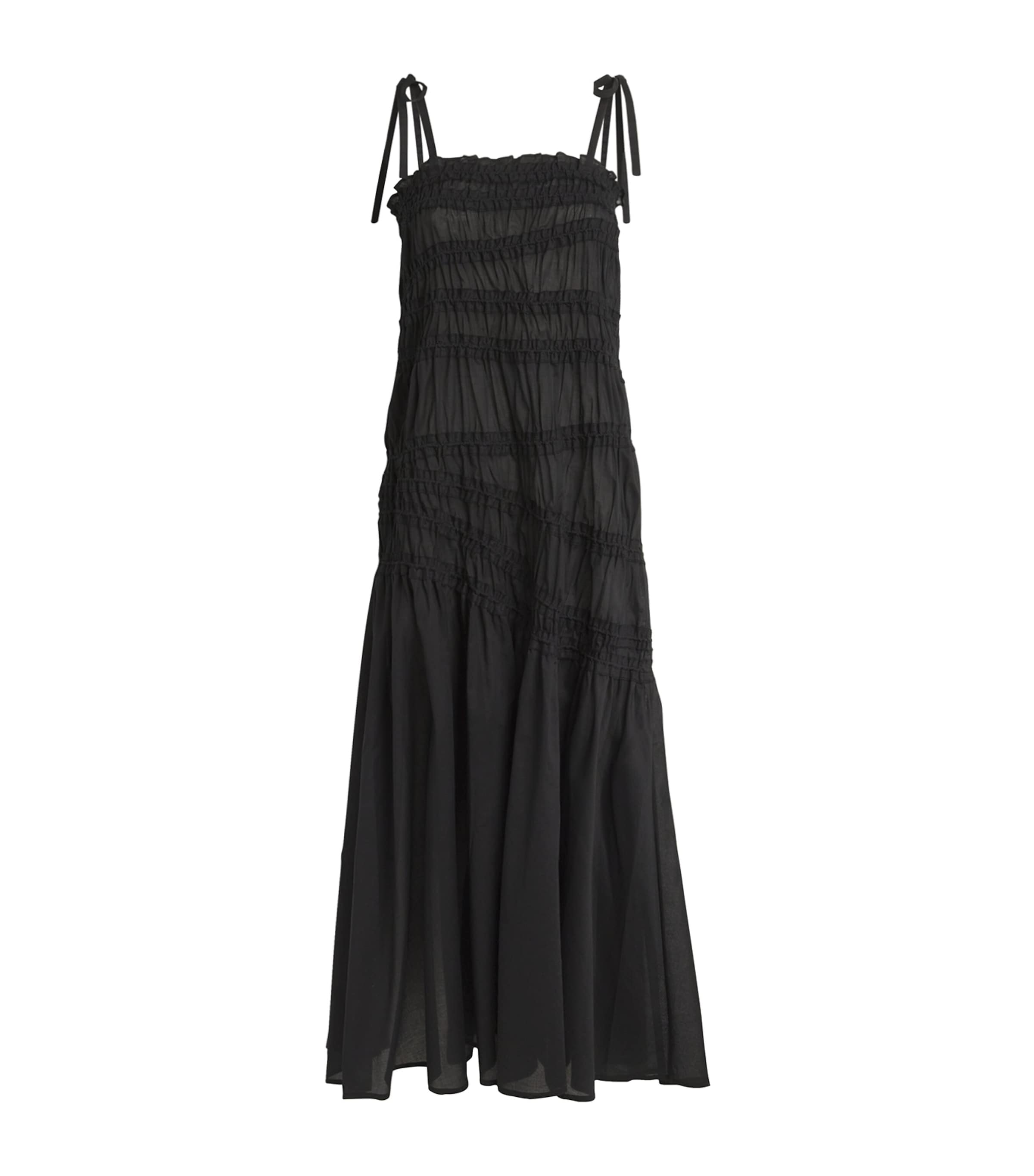 Tory Burch Cotton Smocked Midi Dress In Black