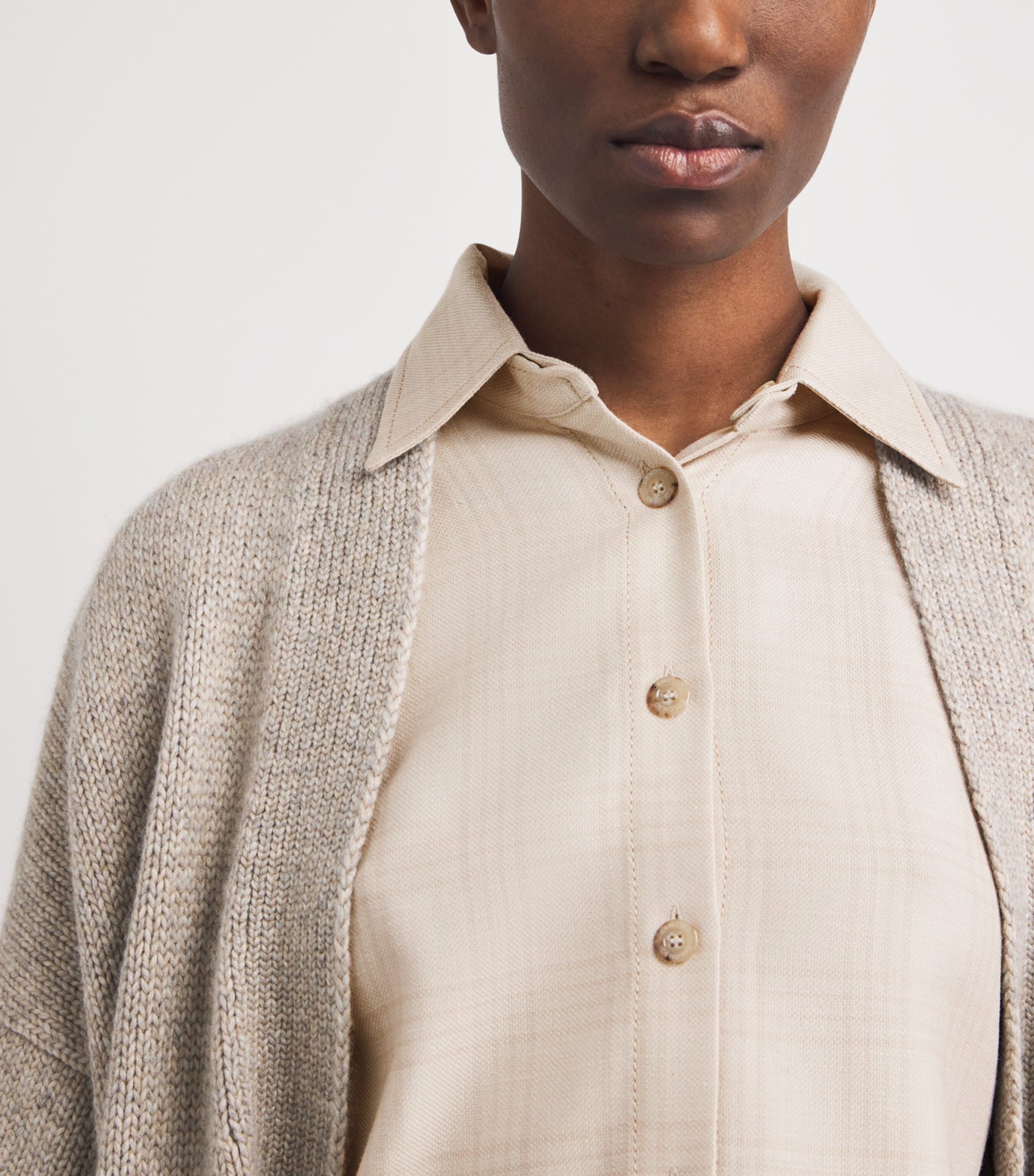 Colombo Womens Cashmere-Silk-Linen Check Shirt Sand Image 3