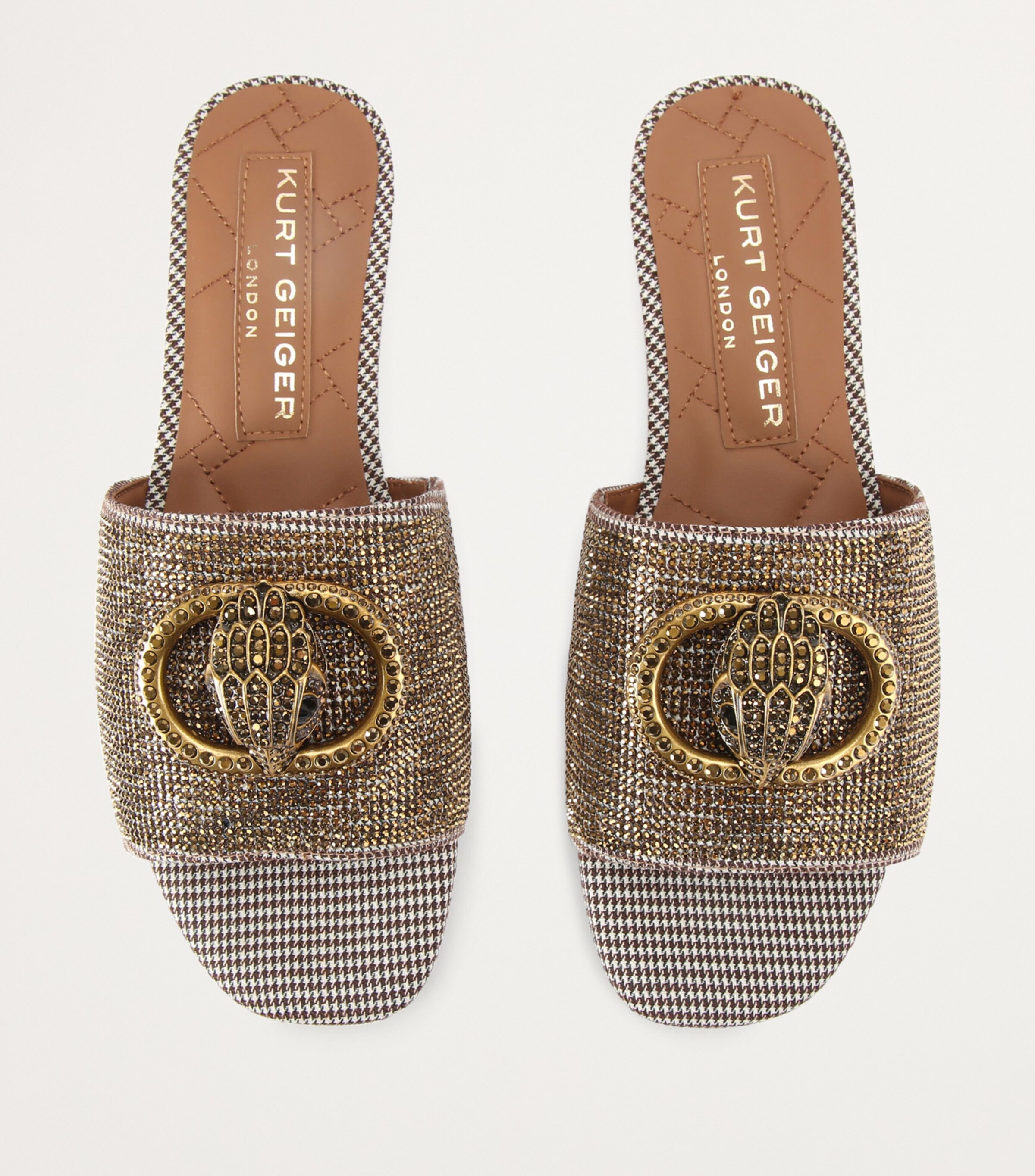 Houndstooth Crystal-Embellished Chelsea Sandals BEIGE Image 4