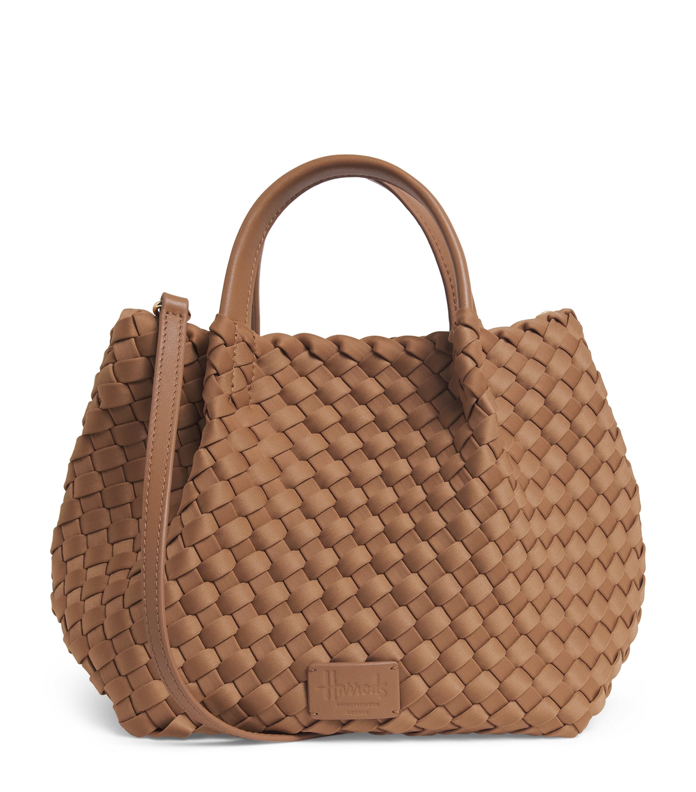Harrods Mini Neoprene Woven Tote Bag Brown Image 1