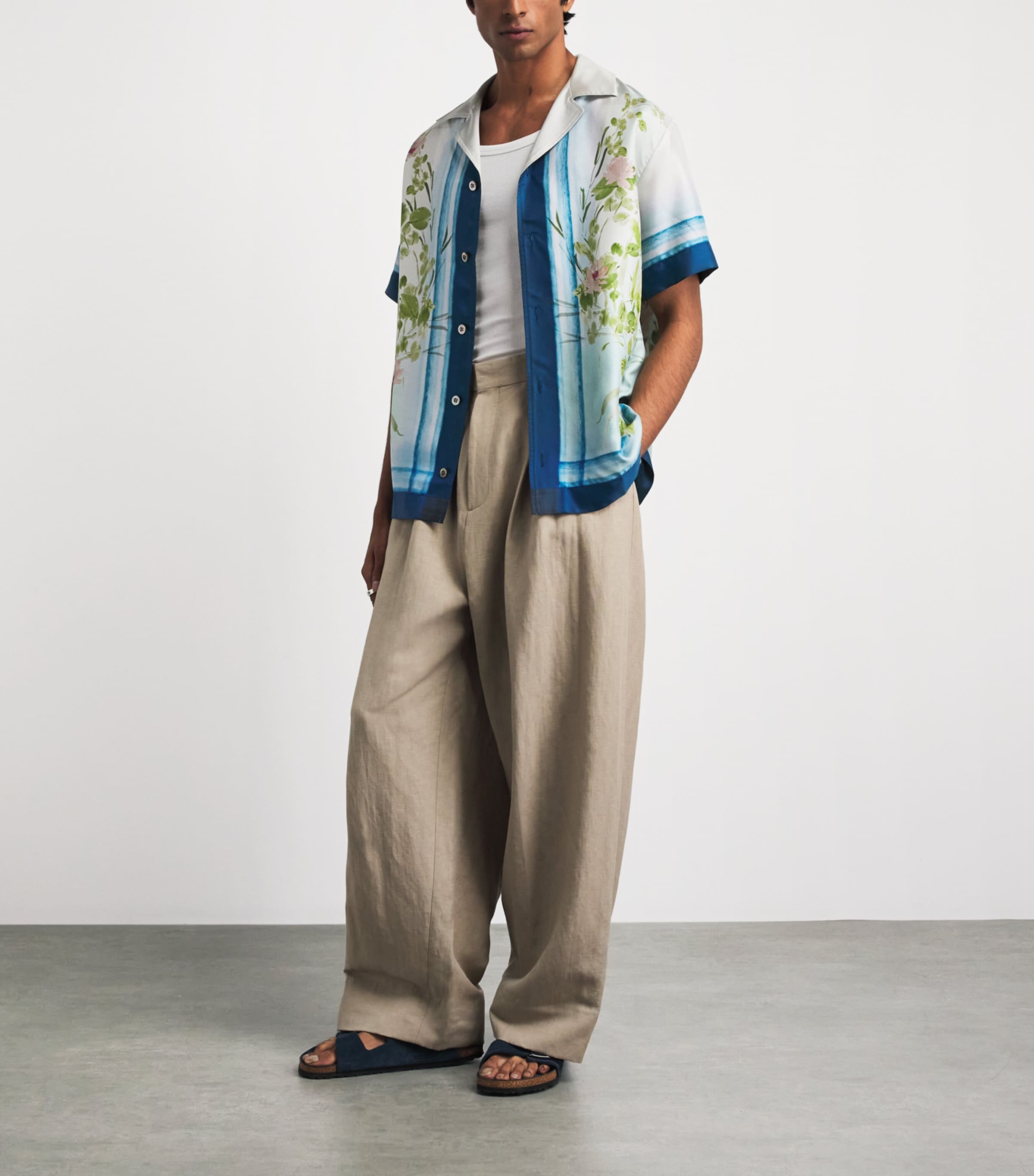CHÉ Mens Silk Bloom Print Shirt Blue Image 2