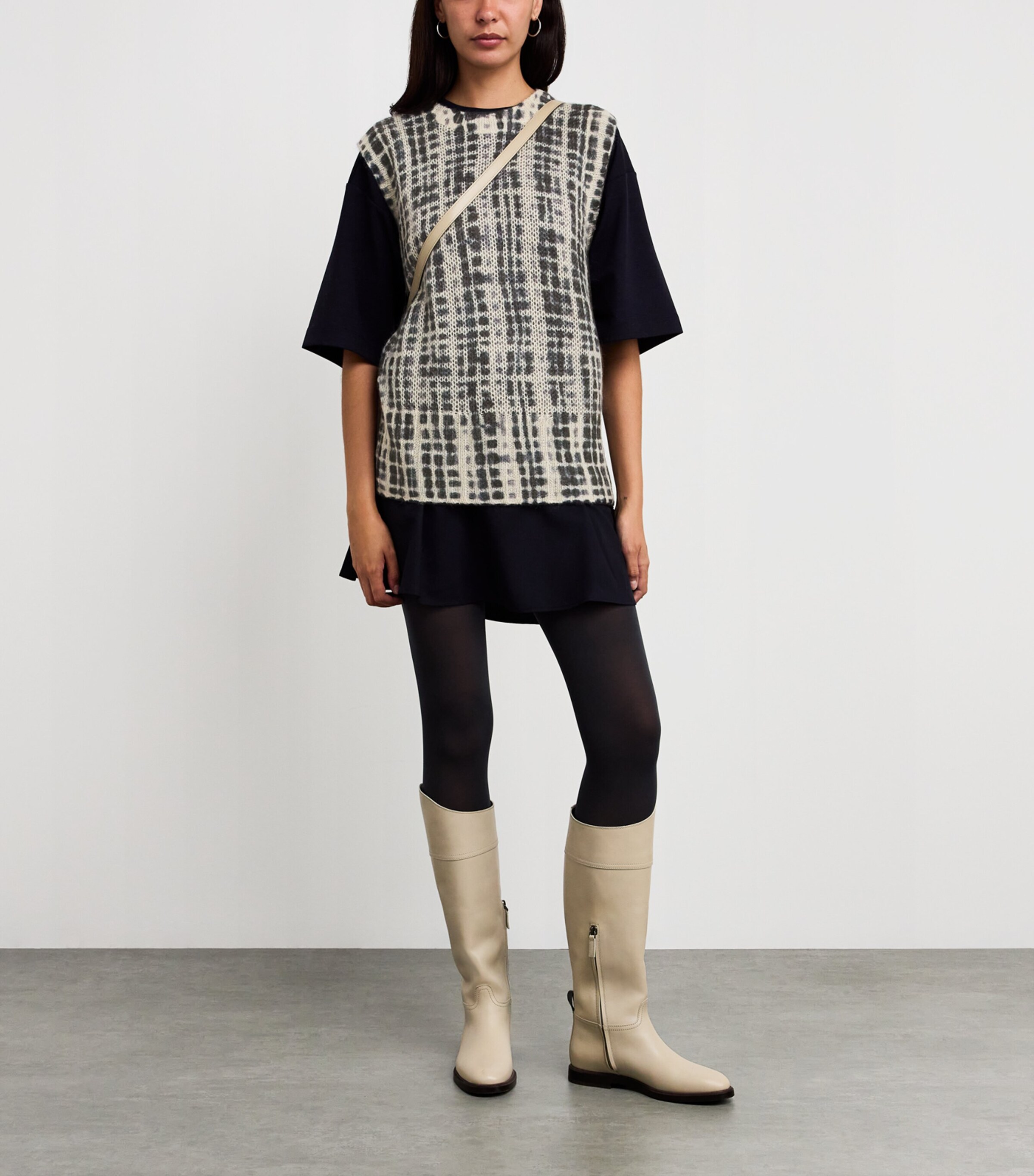 Check Knit Tank Top WHITE BLACK Image 2