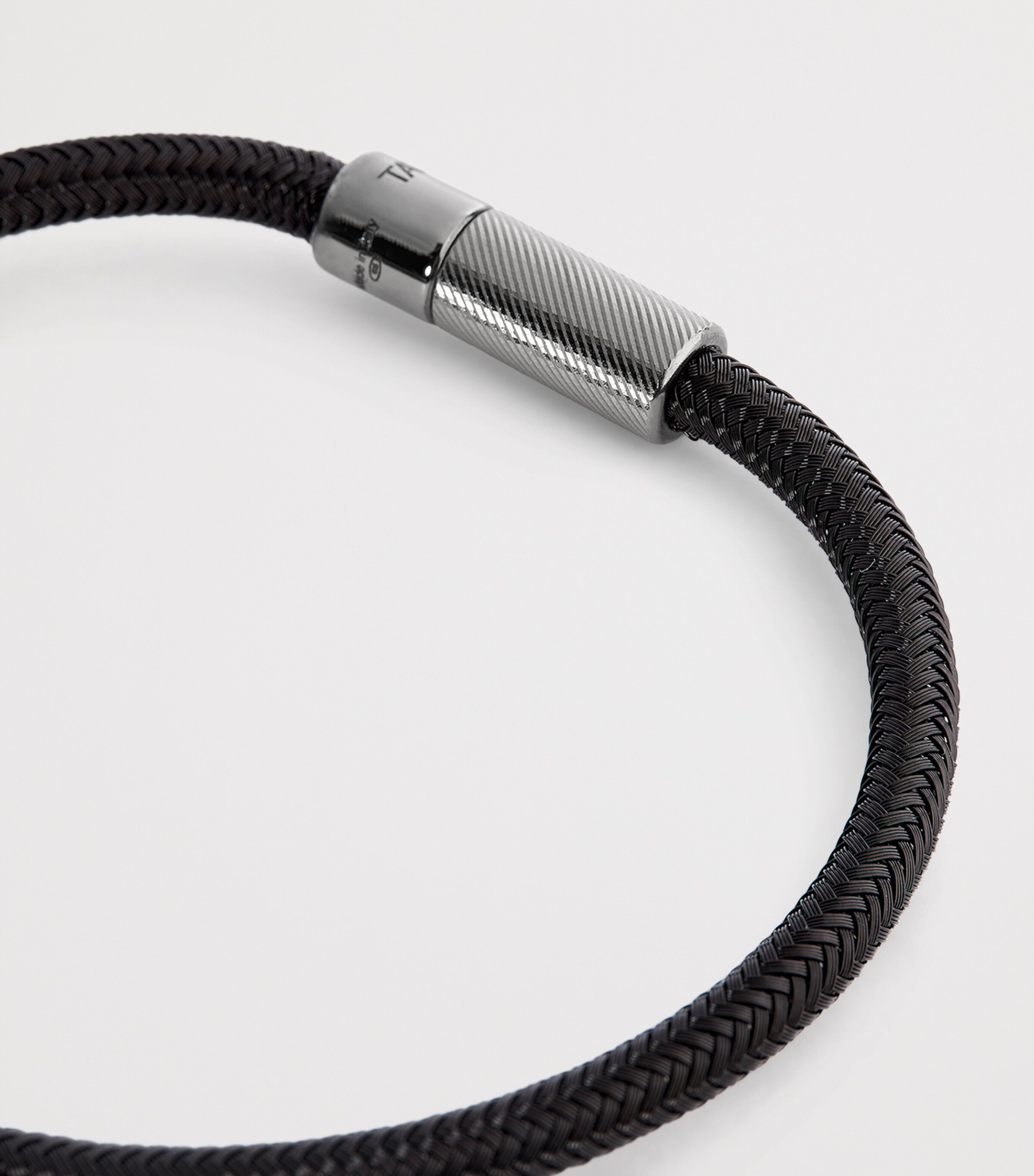 Tateossian Mens Leather Single-Wrap Braided Bracelet Black Image 6