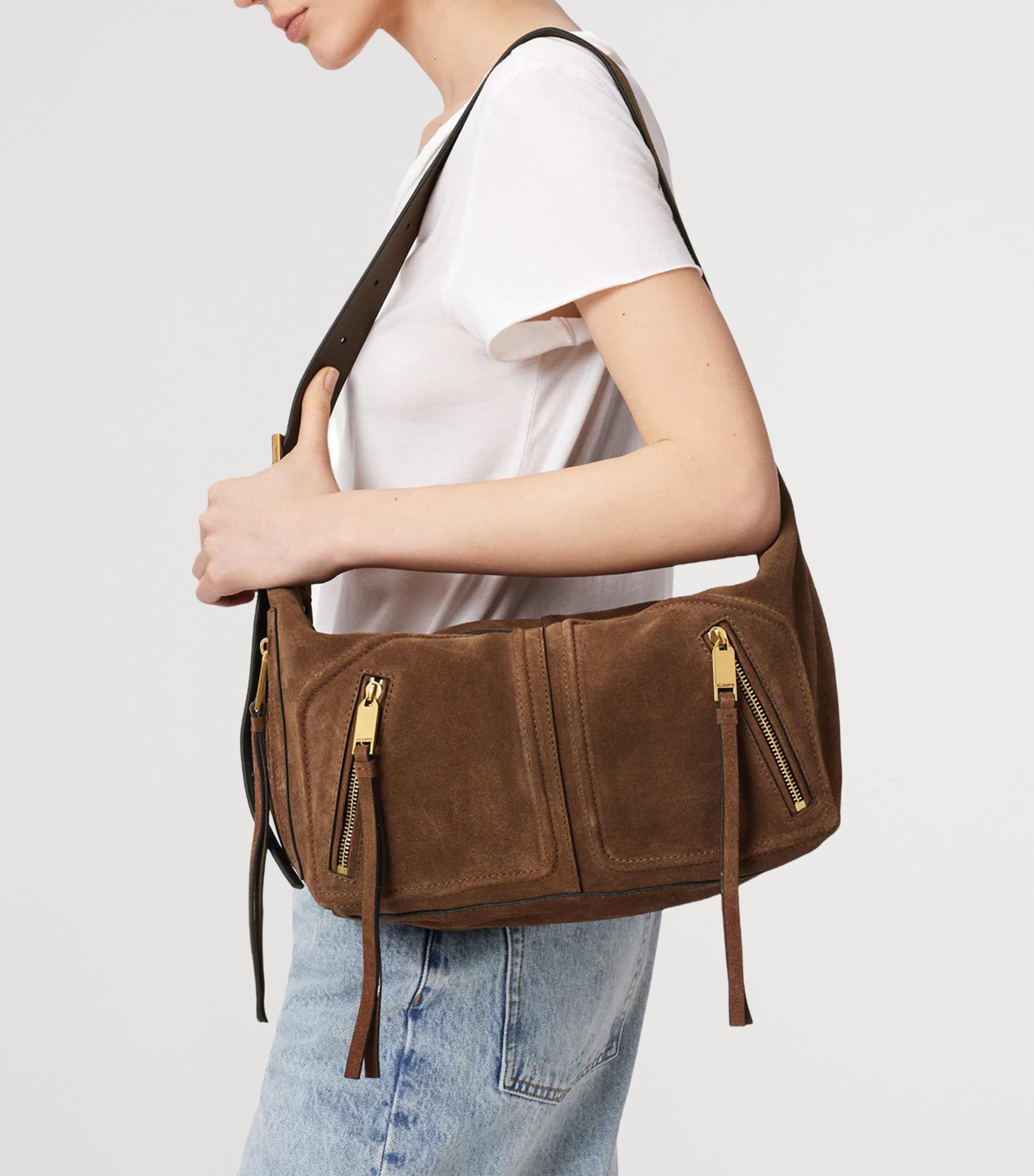 AllSaints Suede Jean Rey Shoulder Bag Sugar Brown Image 5