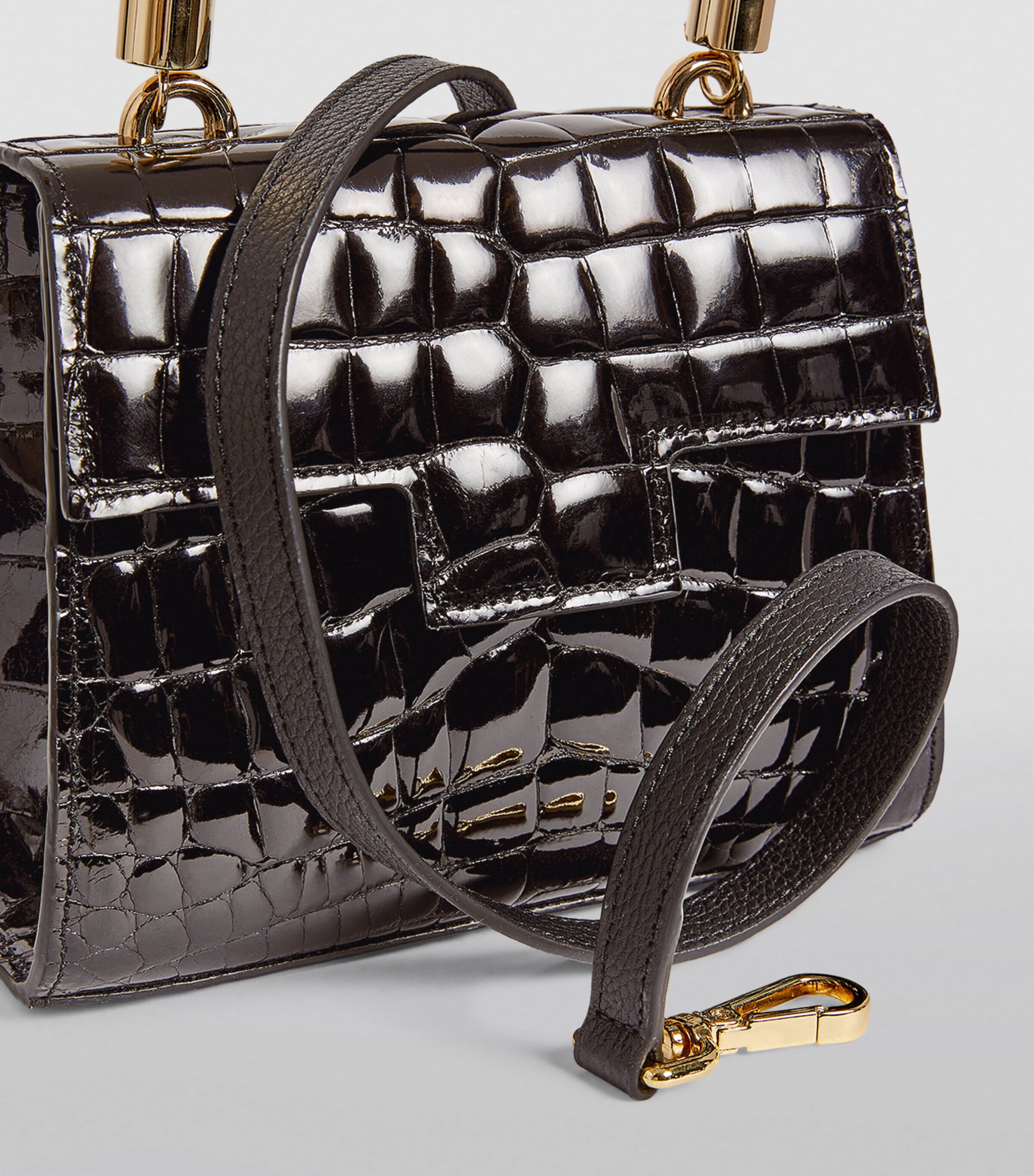 Maria Oliver Mini Crocodile Michelle Top-Handle Bag Black Bk Image 6