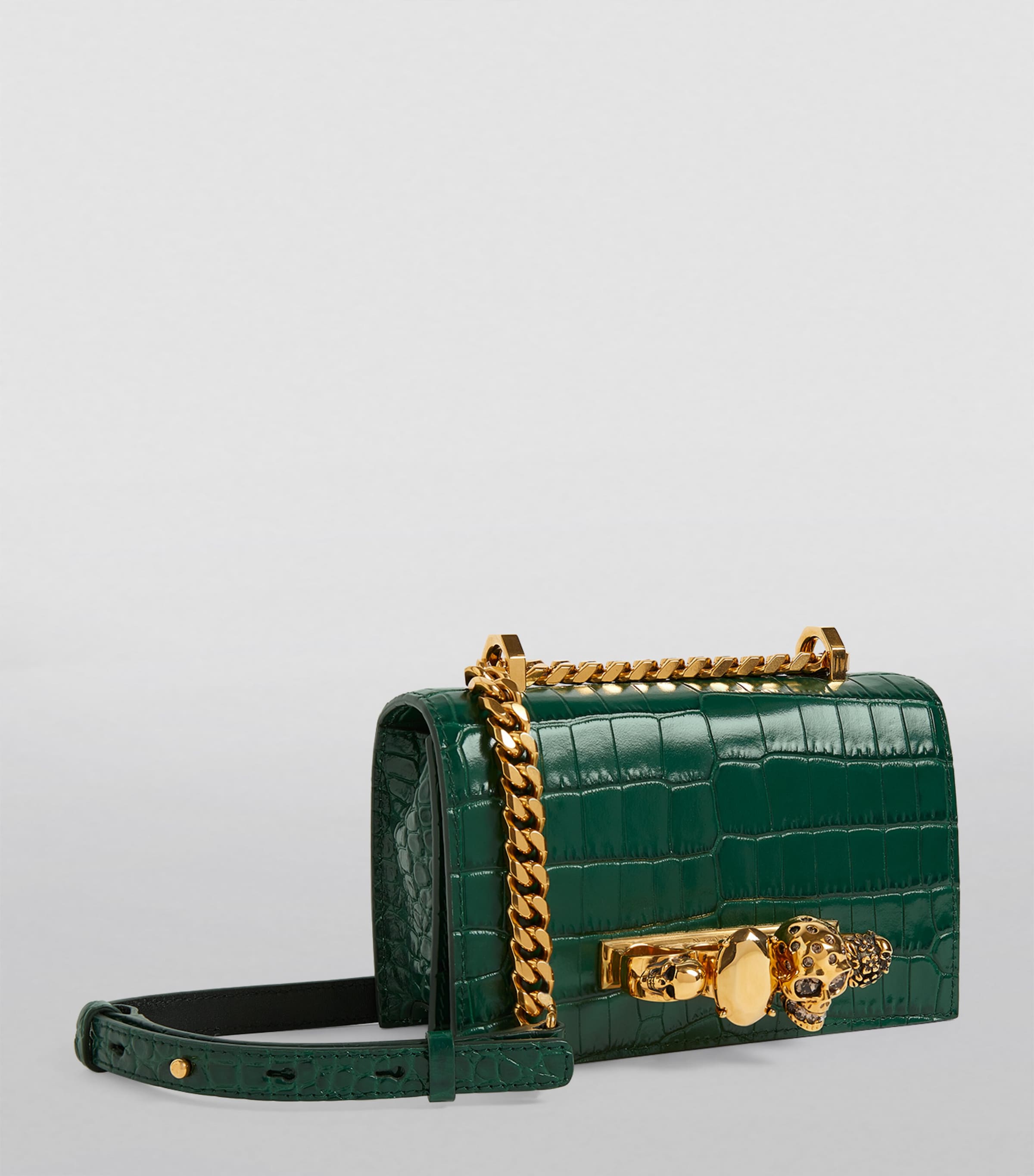 Small Croc-Embossed Leather Jewelled Satchel Bag 3120 Image 3