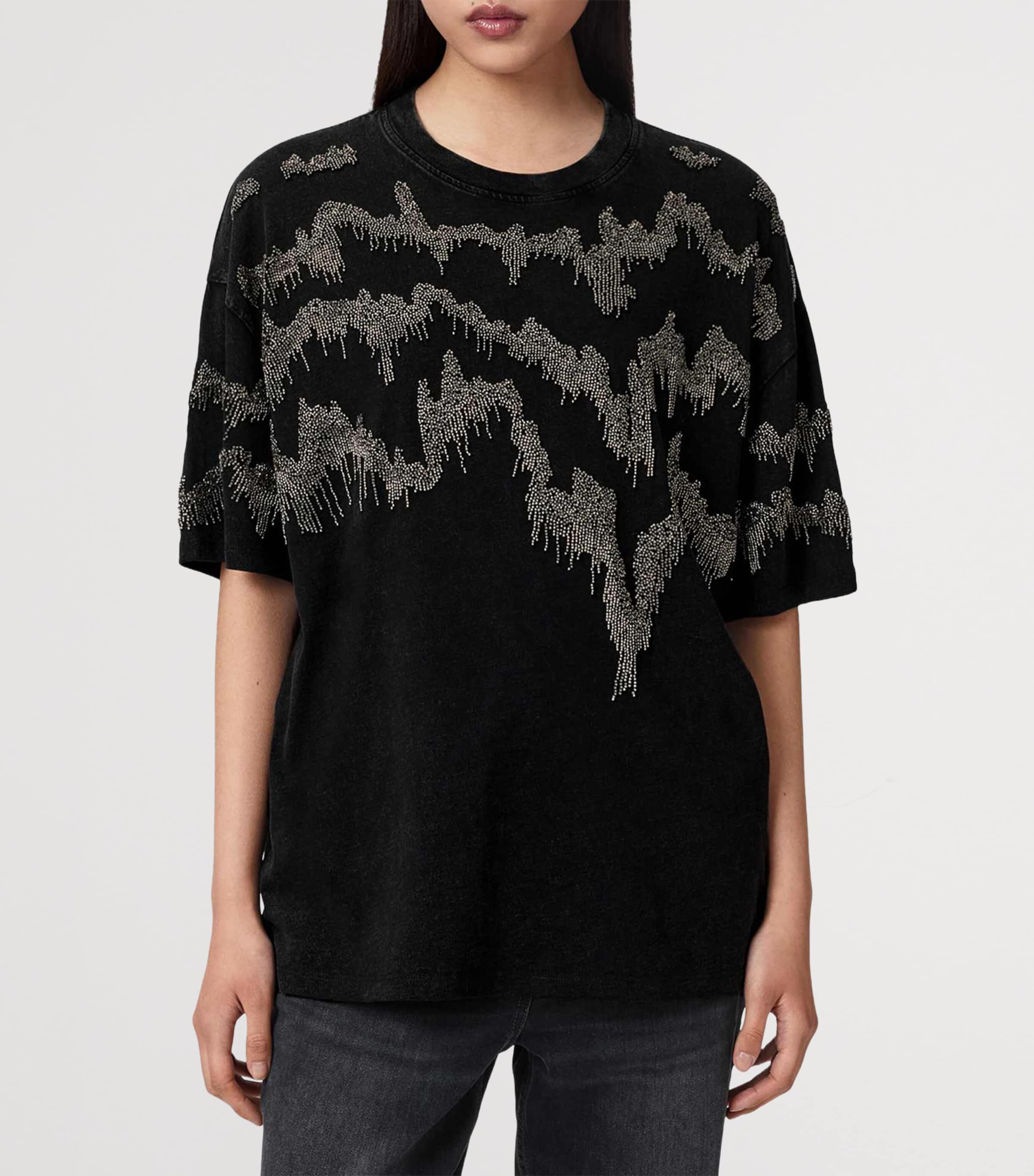 AllSaints Womens Embellished Maia Etta T-Shirt Washed Black Image 3
