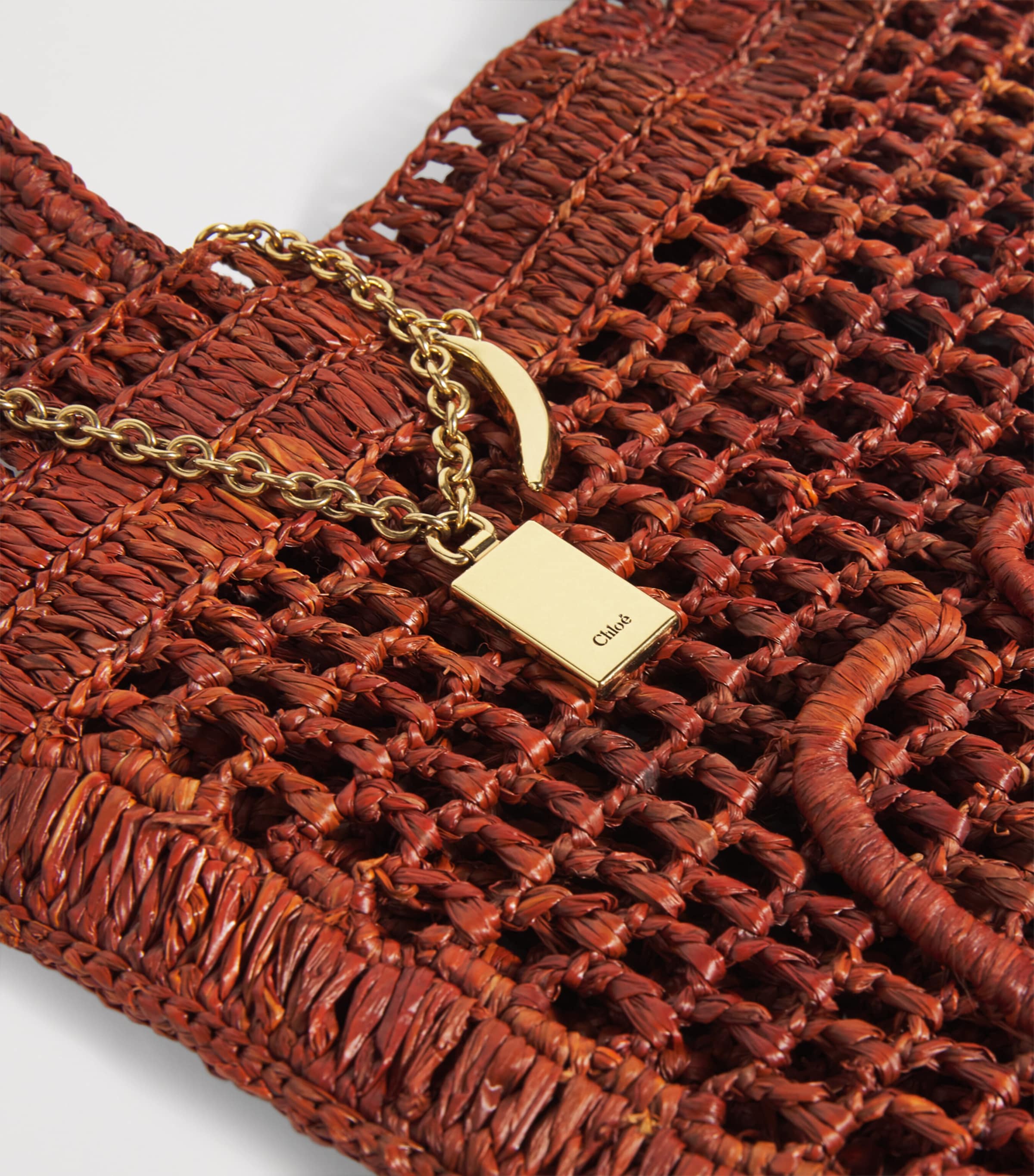 Chloé Raffia Summer Banana Tote Bag Clay Brown Image 6