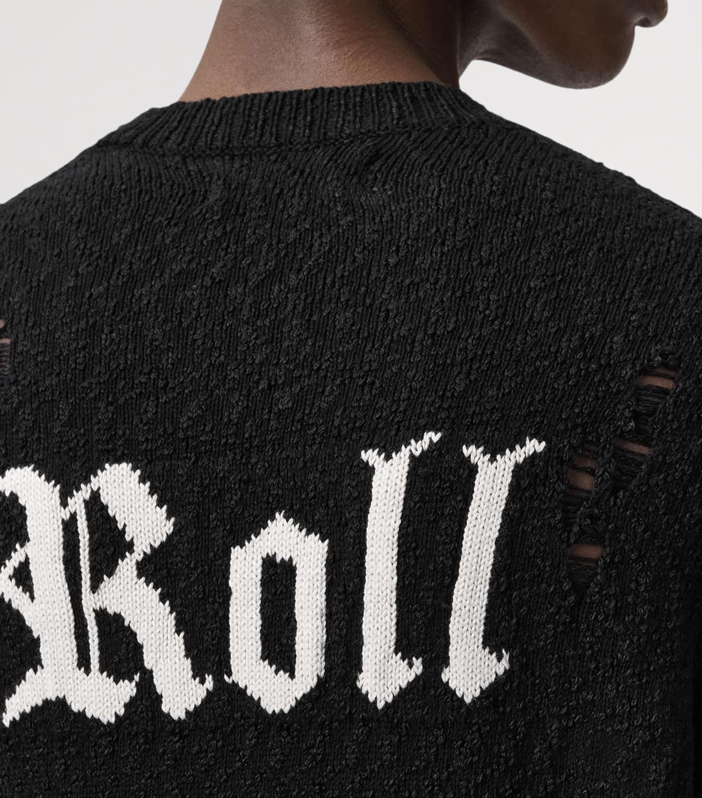 AllSaints Mens Cotton-Blend Drum Sweater Black/chalk White Image 5