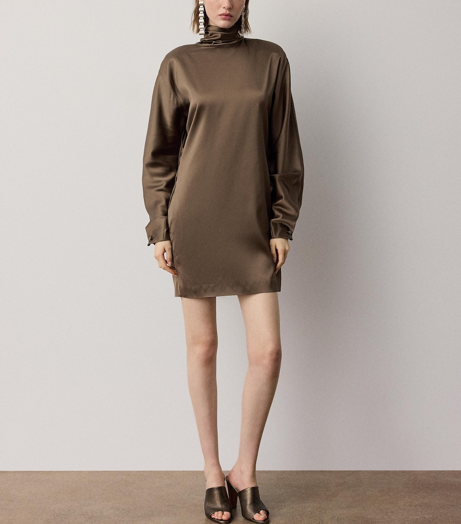 Ralph Lauren Collection Womens Satin High-Neck Candi Mini Dress Portobello Image 2