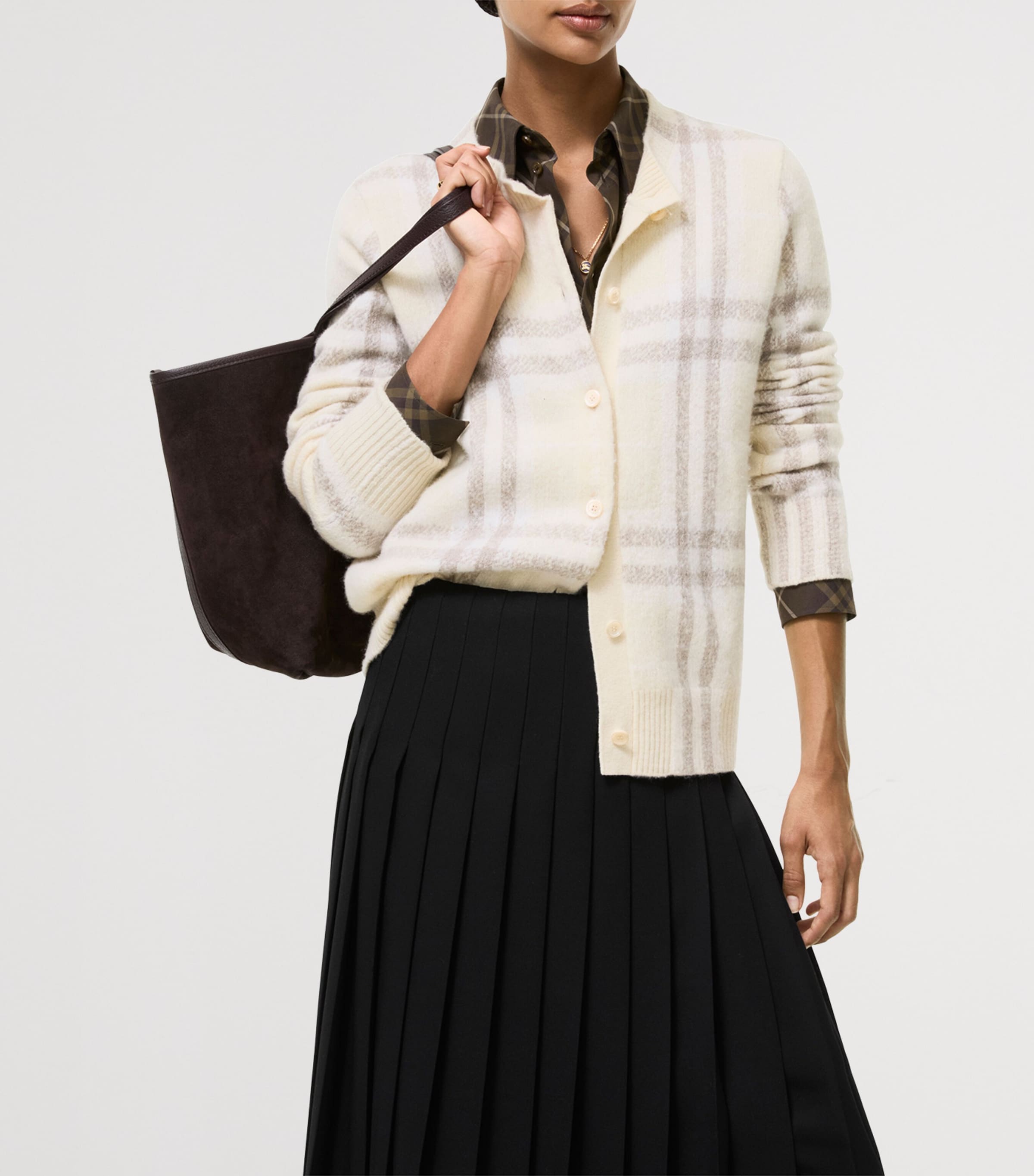 Burberry Womens Cashmere Check Cardigan Ecru Beige Ip Chk Image 2