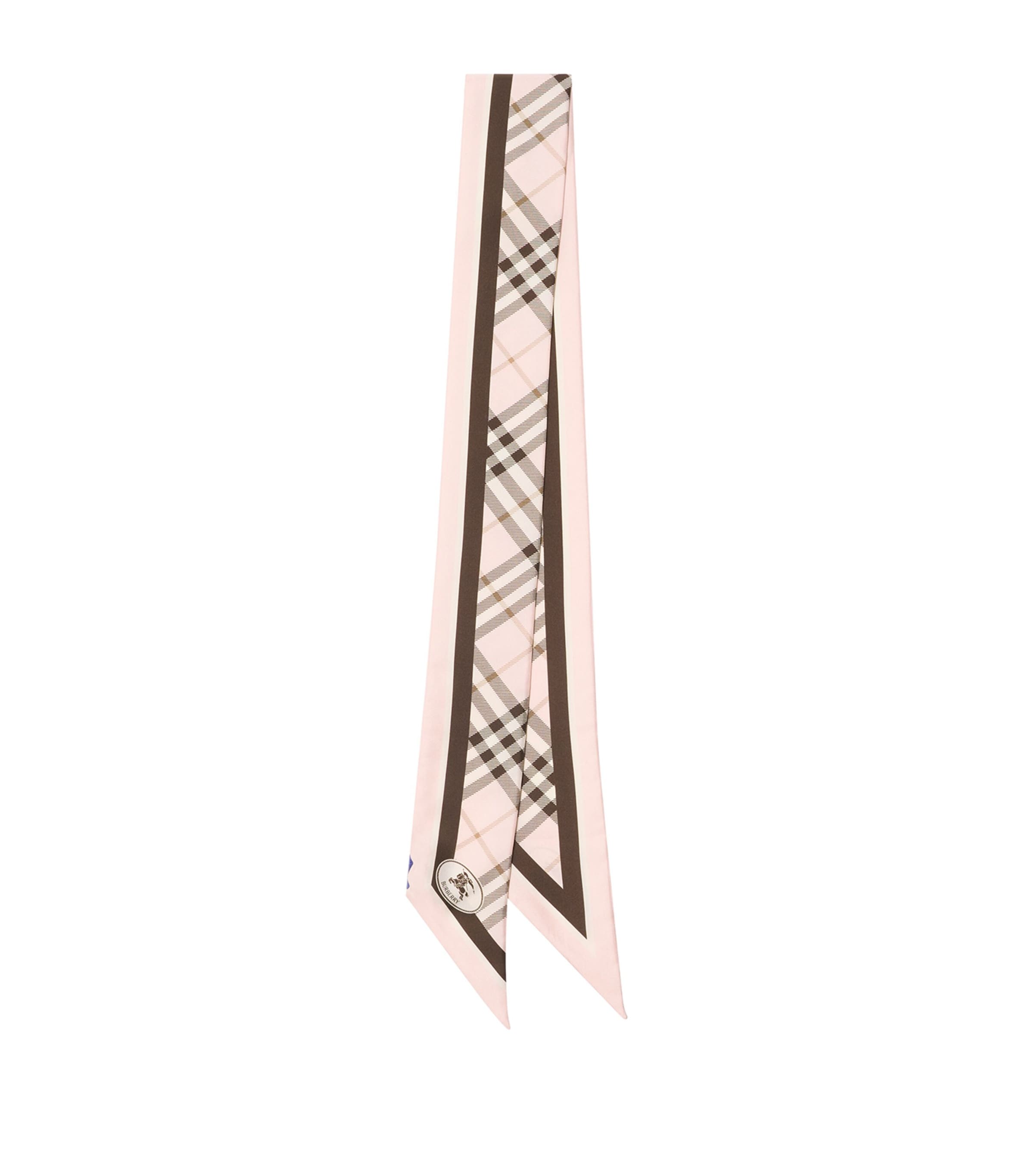 Burberry Skinny Silk Check Knight Motif Scarf In Multi
