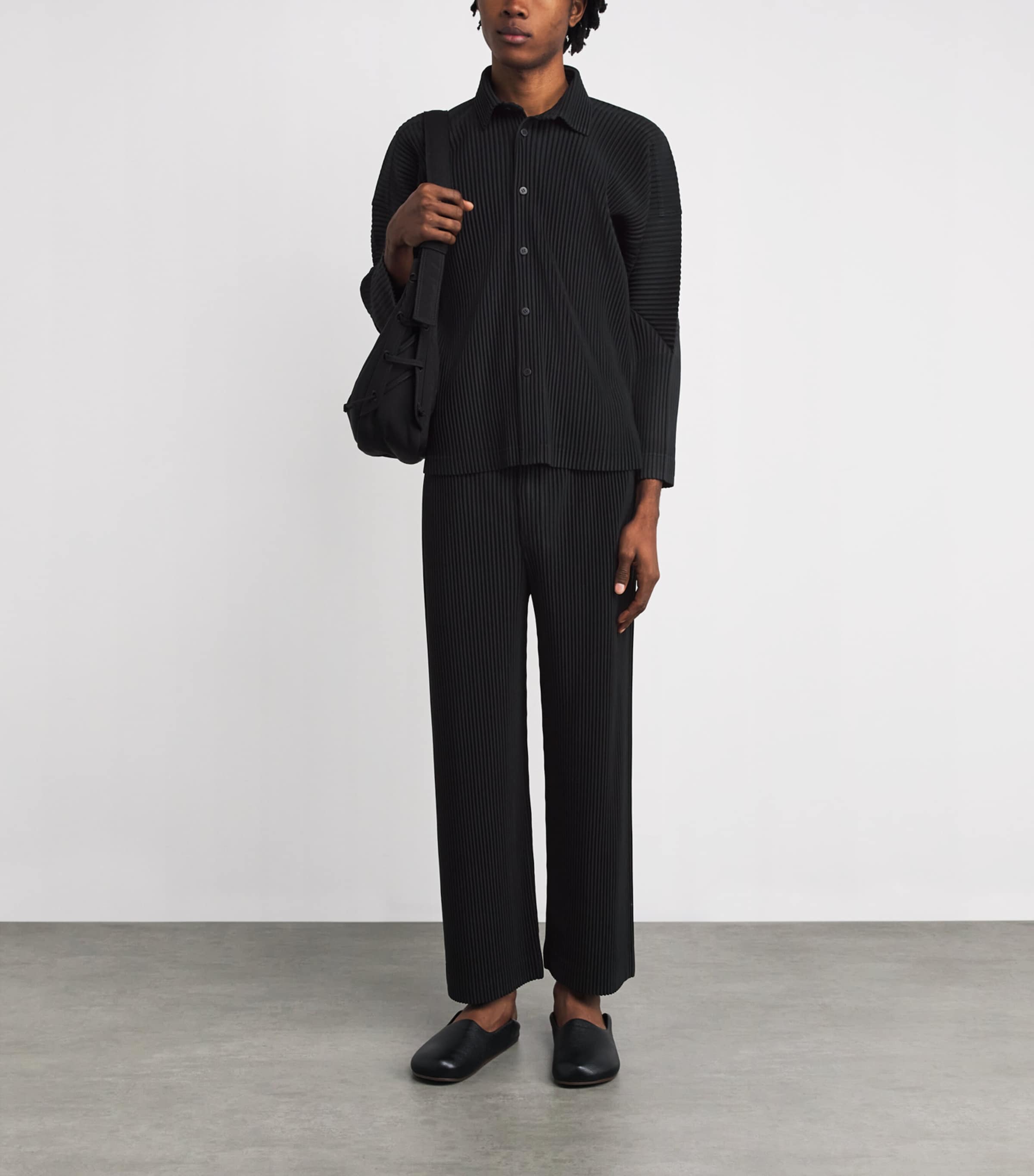Pleated Straight Trousers 15-BLACK Image 2
