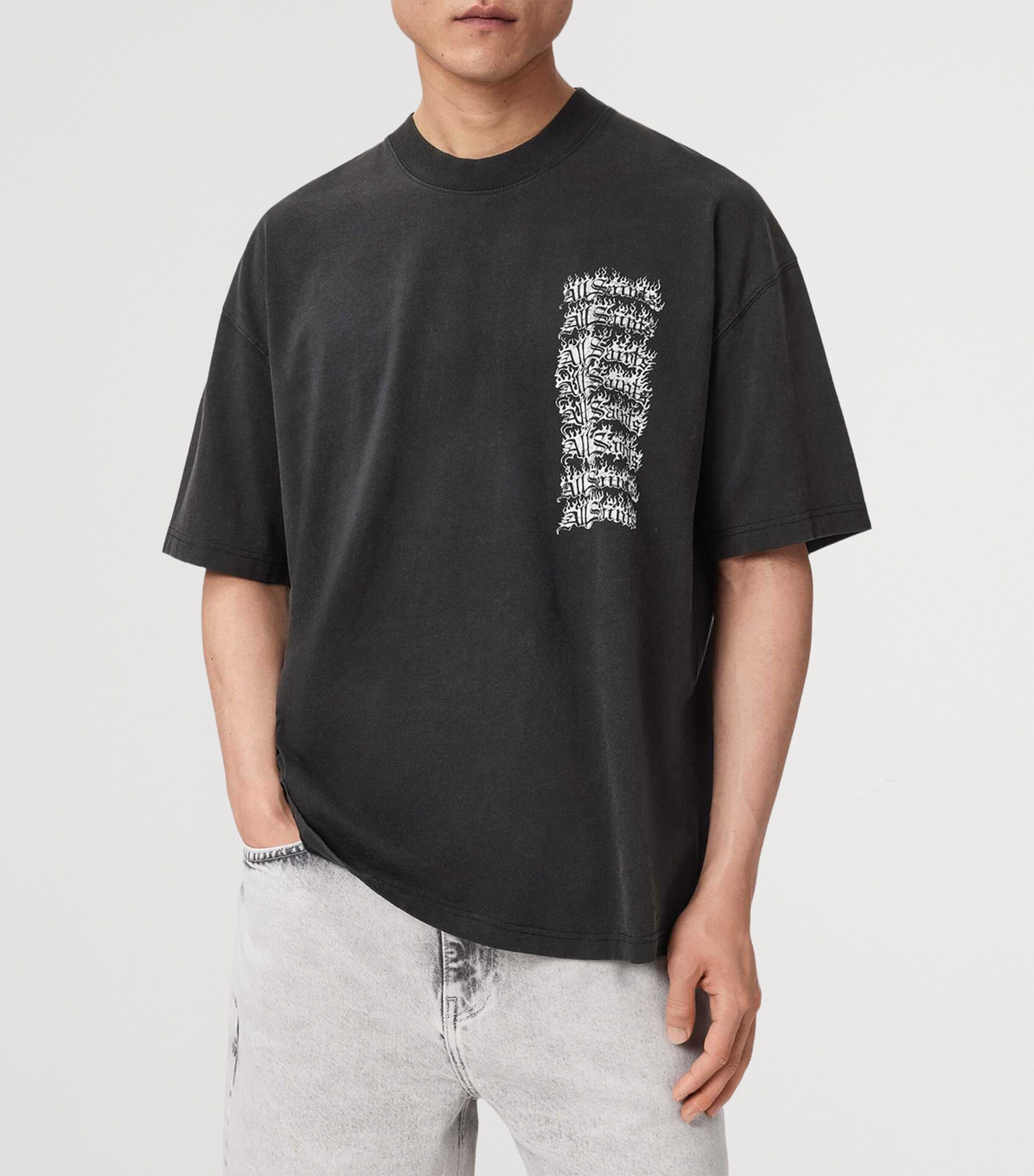 AllSaints Mens Organic Cotton Repeat T-Shirt Washed Black Image 3