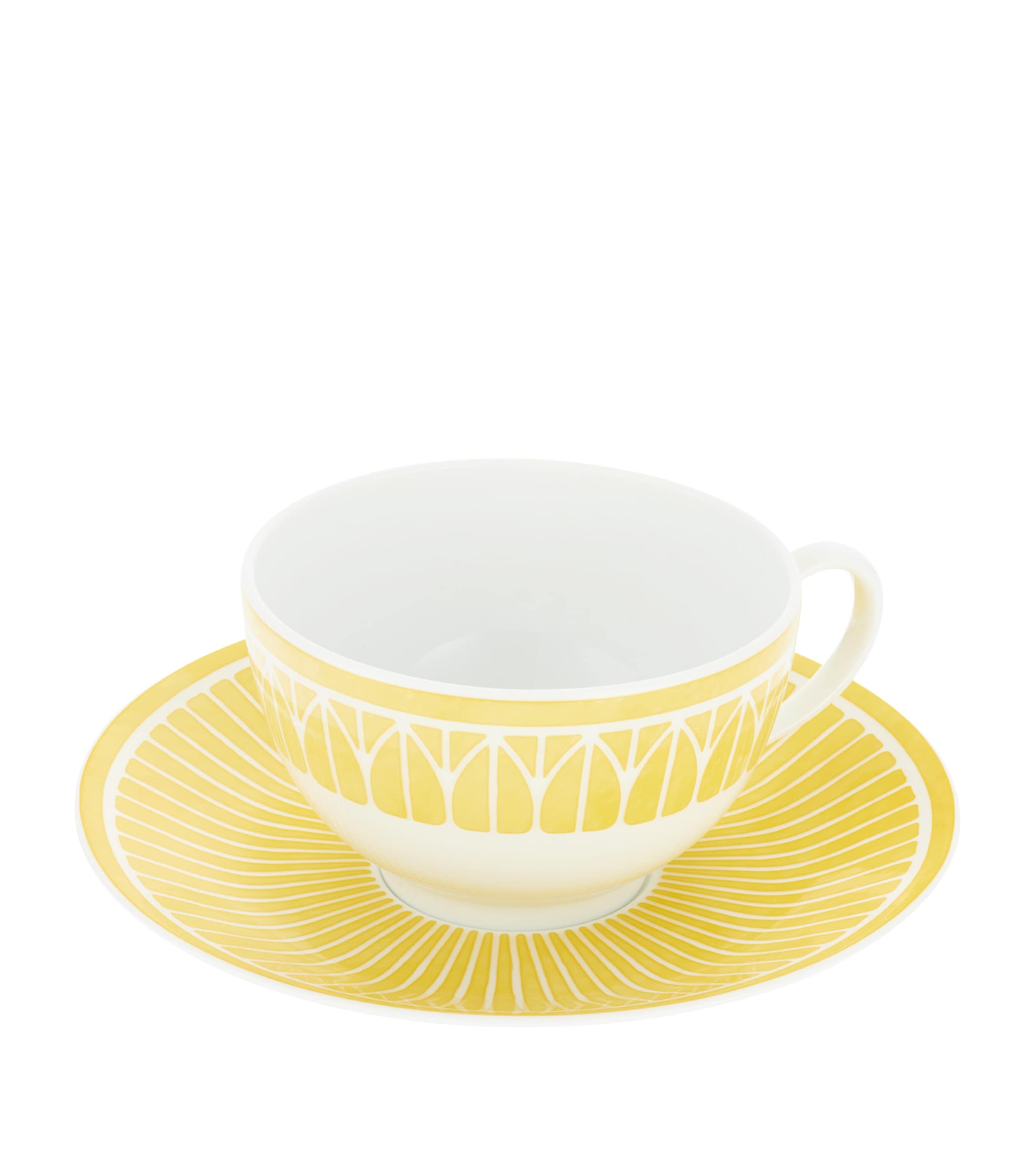 Christofle Porcelain Malmaison Riviera Teacup and Saucer White/yellow Image 1
