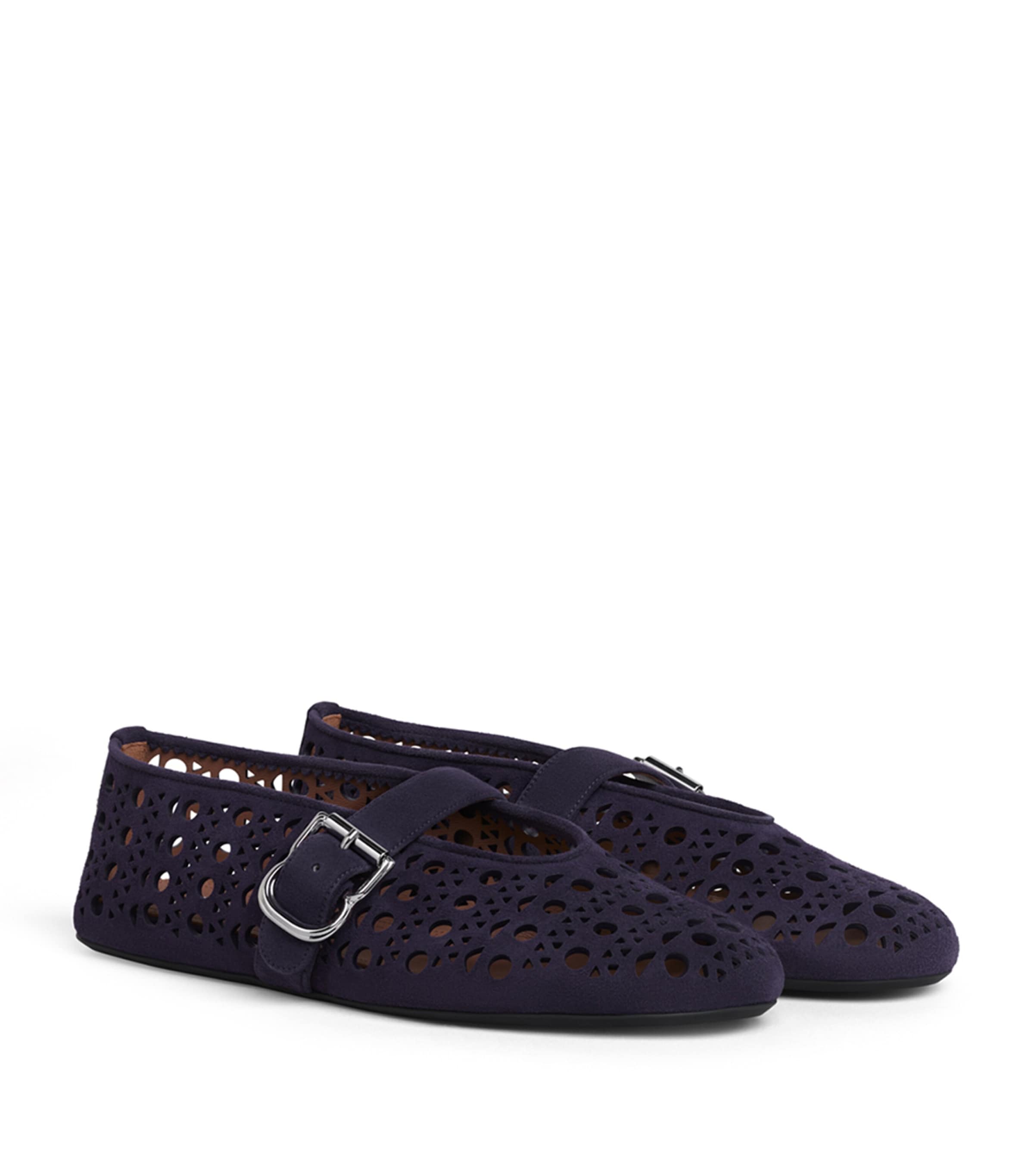 Alaïa Womens Suede Vienne Ballet Flats Aubergine Image 3