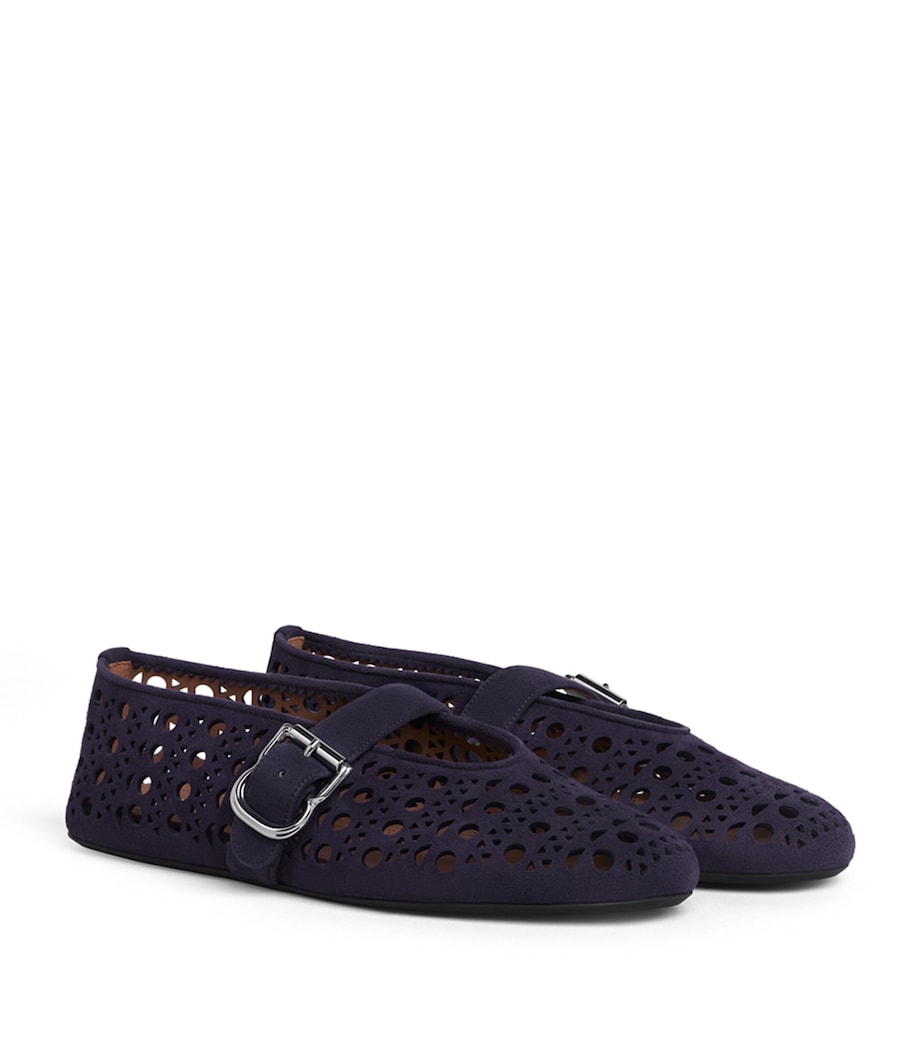 Alaïa Womens Suede Vienne Ballet Flats Aubergine Image 3