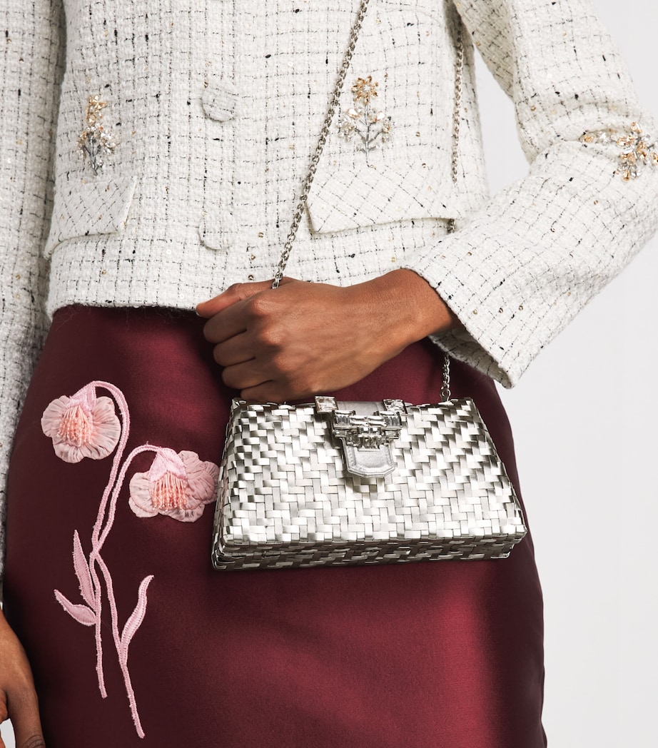Rodo Woven Embellished Clutch Bag Silver Image 4