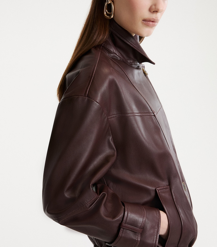 Marella Womens Leather Bomber Jacket Bordeaux Image 4