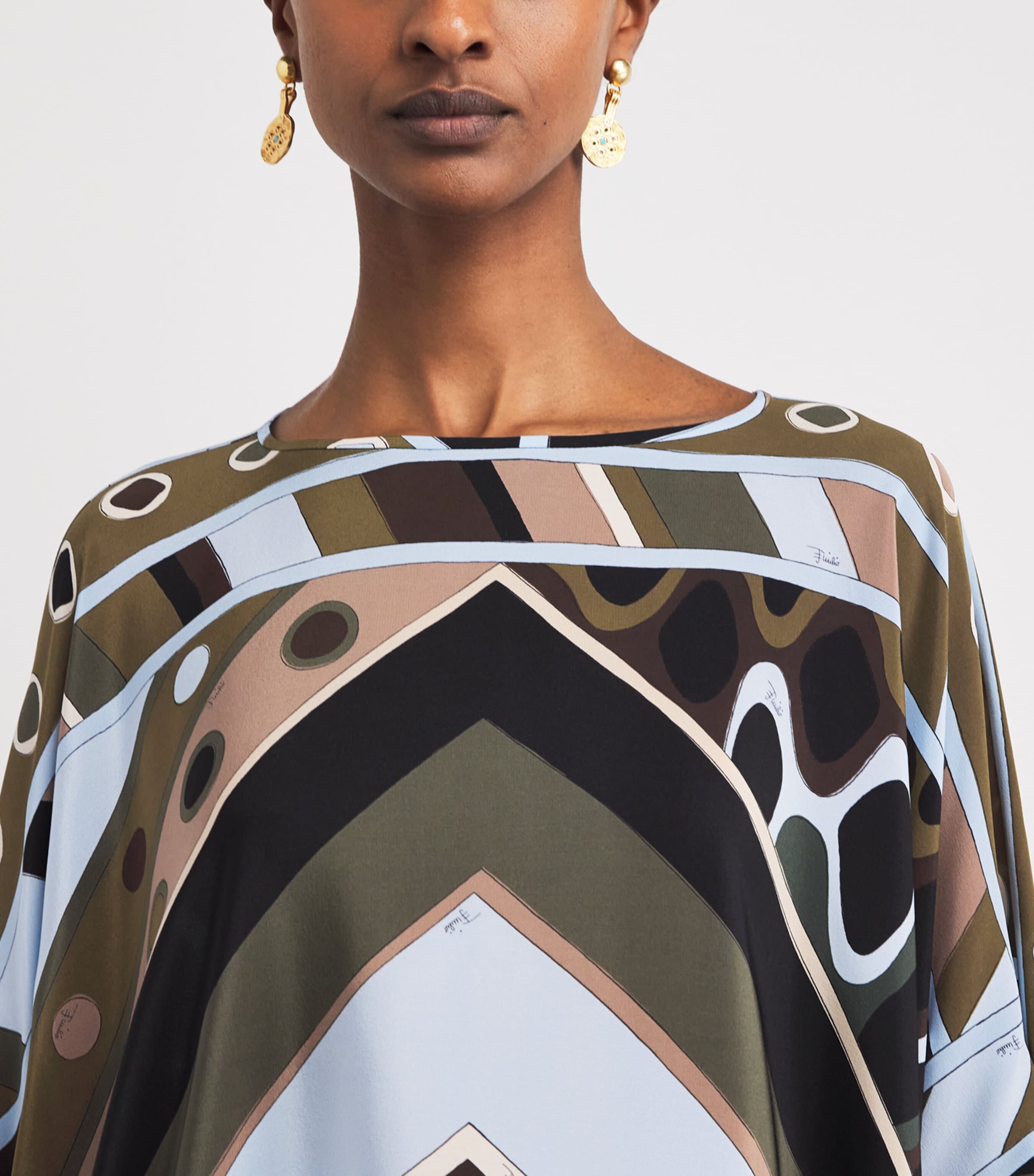 PUCCI Womens Silk Vivara Kaftan Cape Khaki Image 5