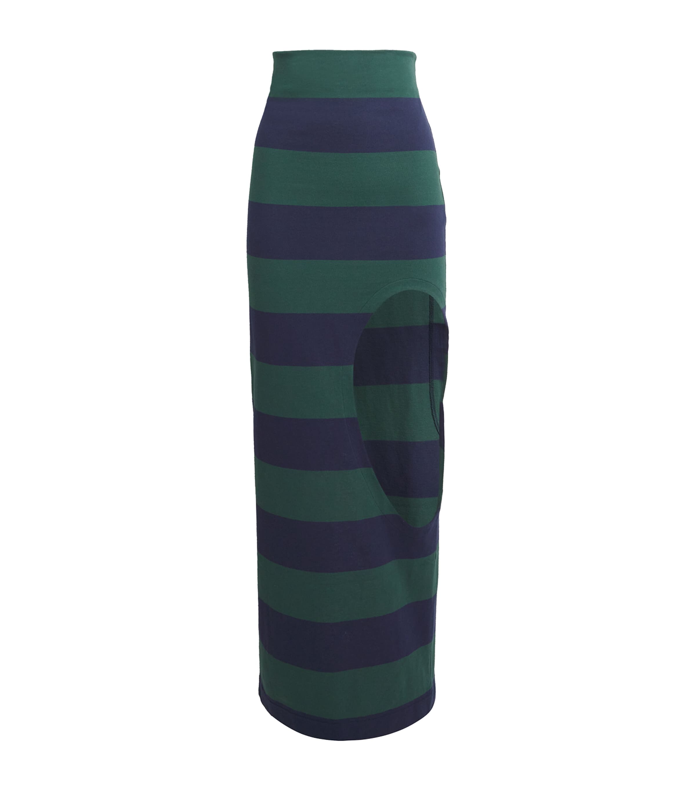 A.W.A.K.E. COTTON STRIPE CUT-OUT MAXI SKIRT