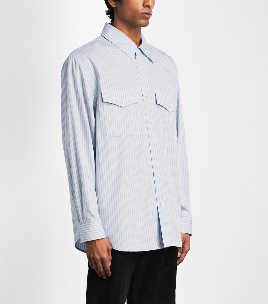 System Mens Cotton Stripe Shirt Smoke Blue Image 4