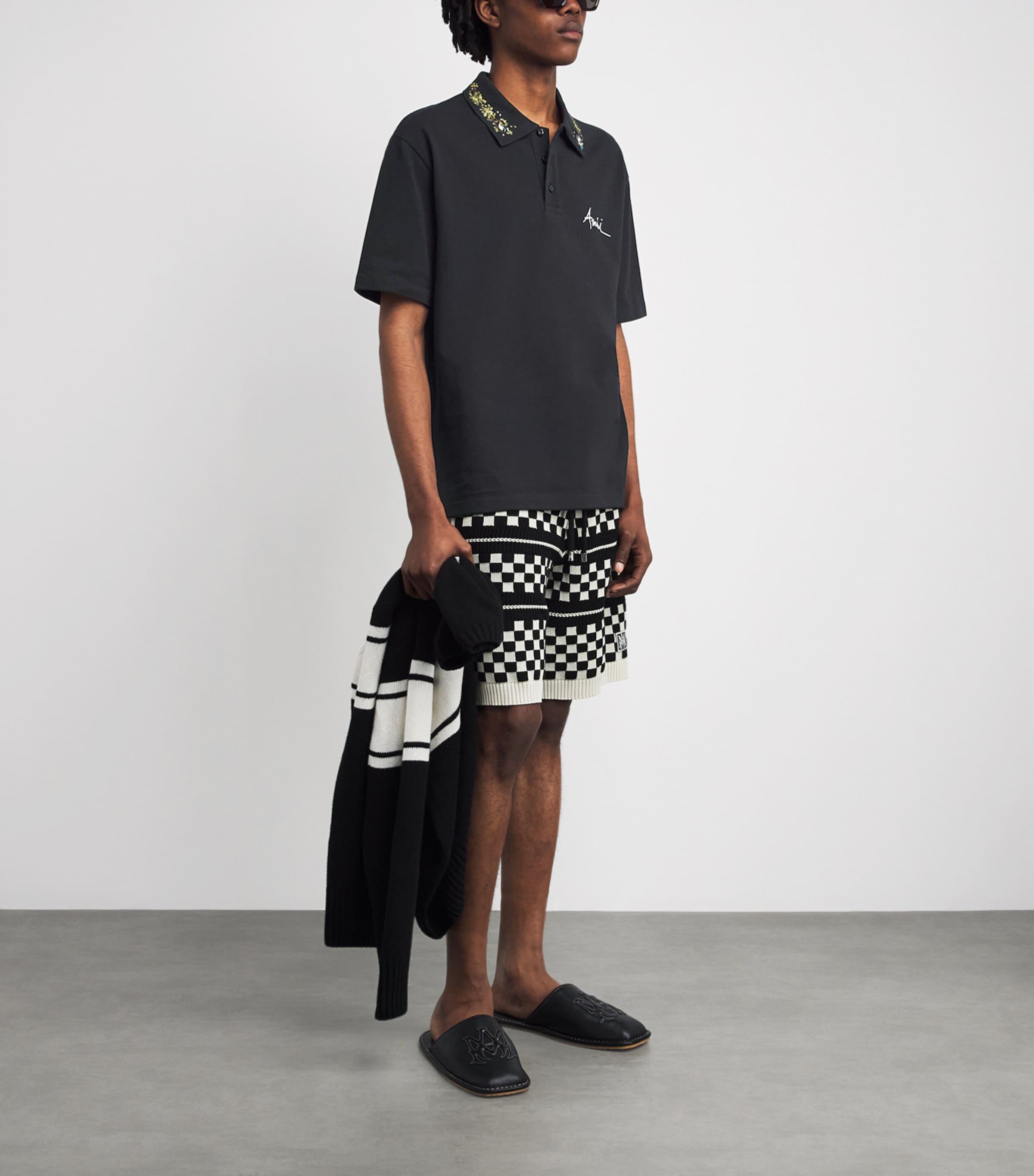 AMIRI Mens Cotton Embroidered Polo Shirt Black Image 2