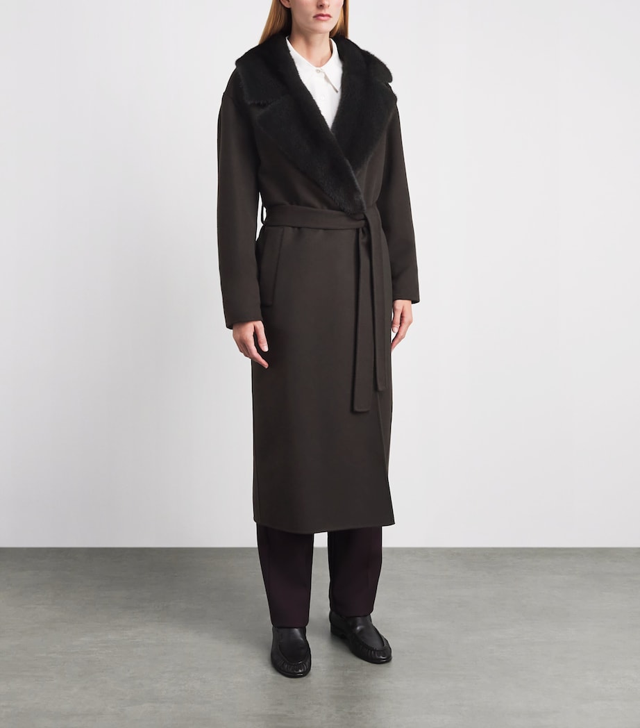 Kiton Womens Cashmere Mink-Lapel Wrap Coat Brown Image 4