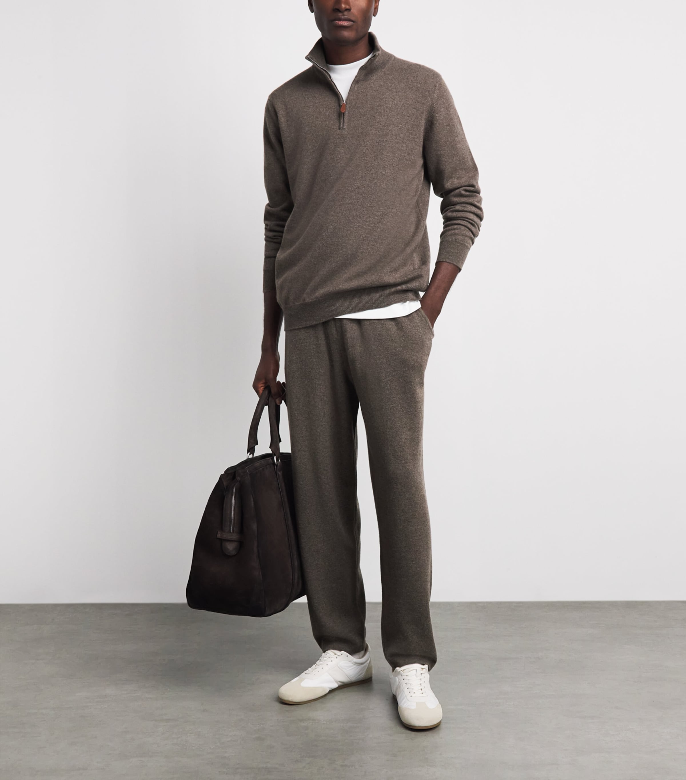 Johnstons Of Elgin Mens Cashmere Quarter-Zip Sweater Heathcot Image 2