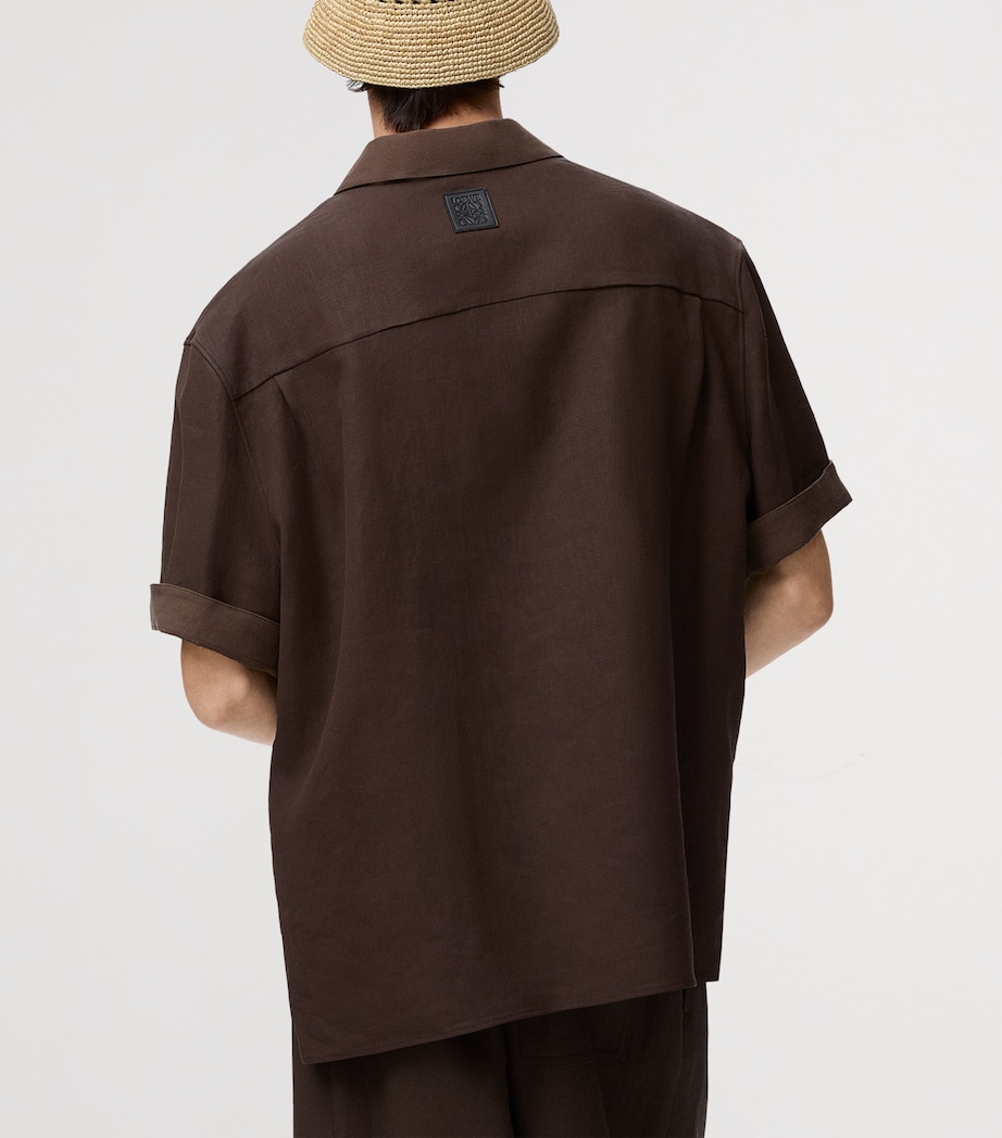 LOEWE Mens x Paula's Ibiza Linen-Blend Shirt Dark Brown/brown Image 4