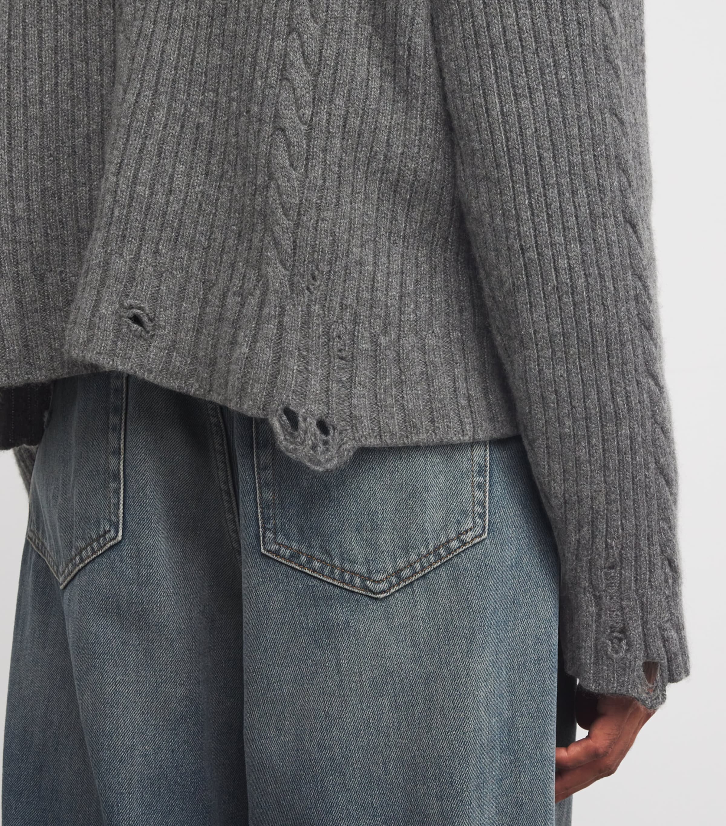 Cashmere Distressed Sweater GREY Image 5