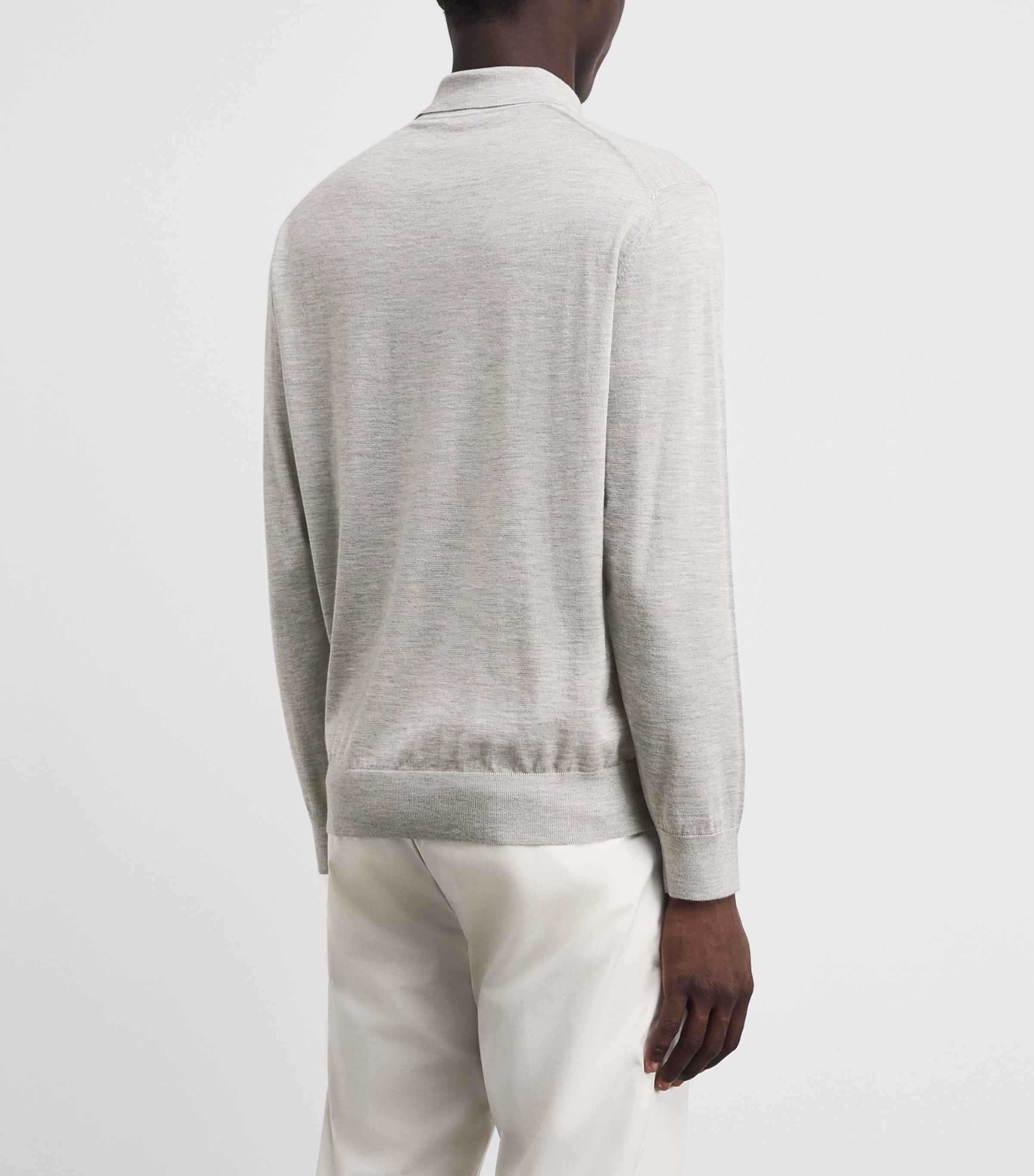 Paul & Shark Mens Cashmere-Silk Suede-Trim Polo Shirt Light Grey Image 5
