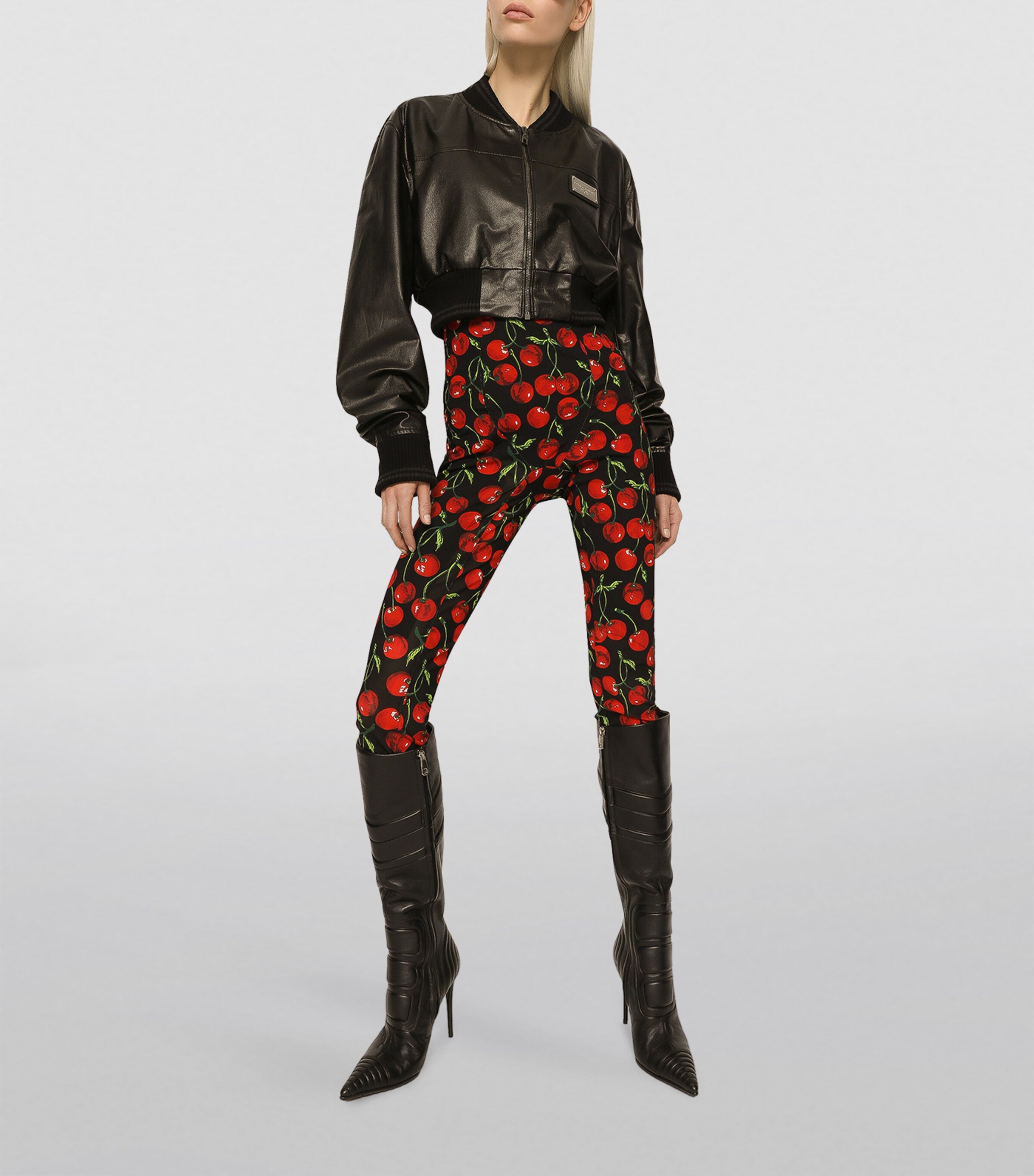 Leather Cropped Jacket N0000-BLACK Image 4