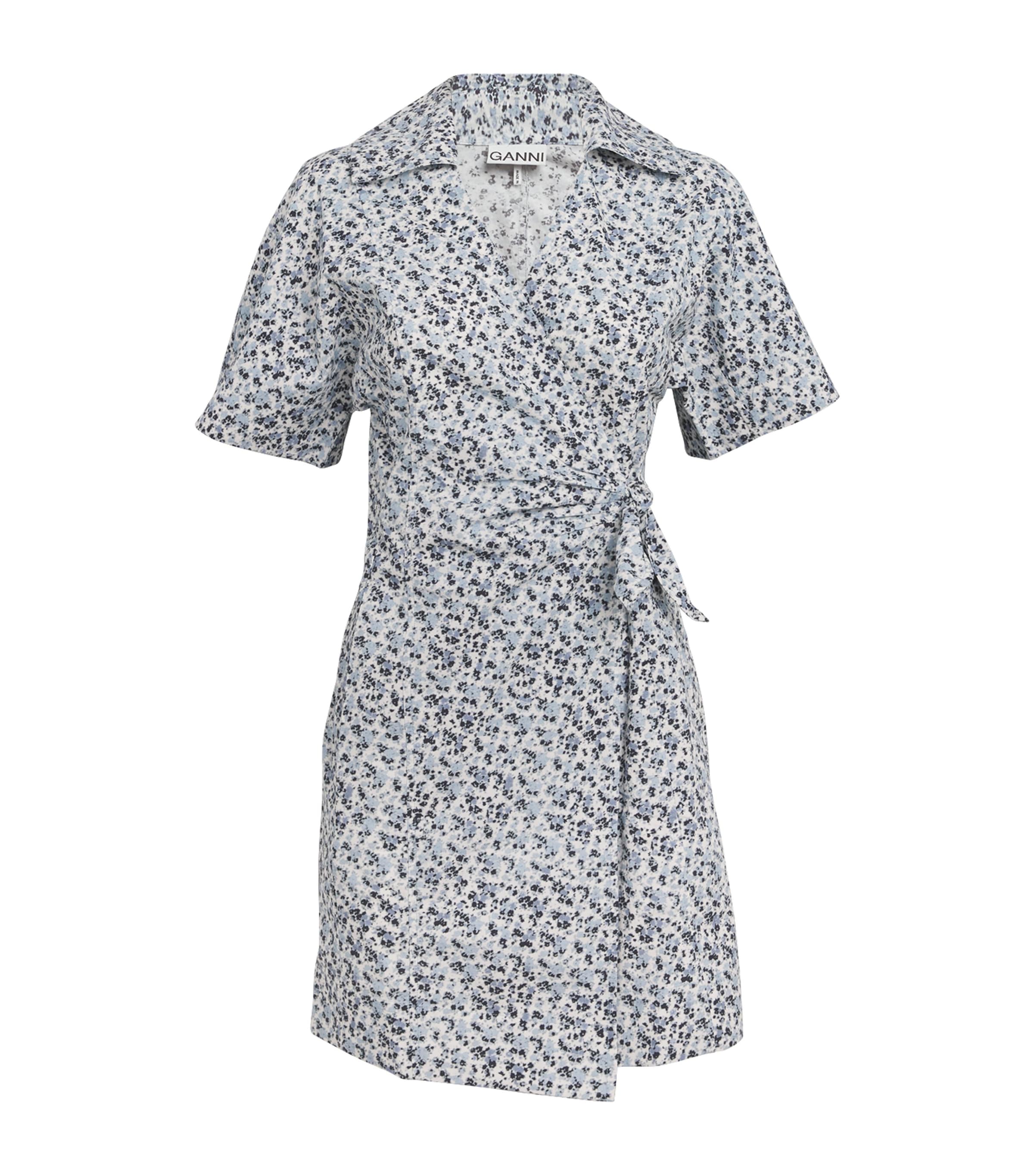 Ganni Floral Wrap Shirt Dress In Grey