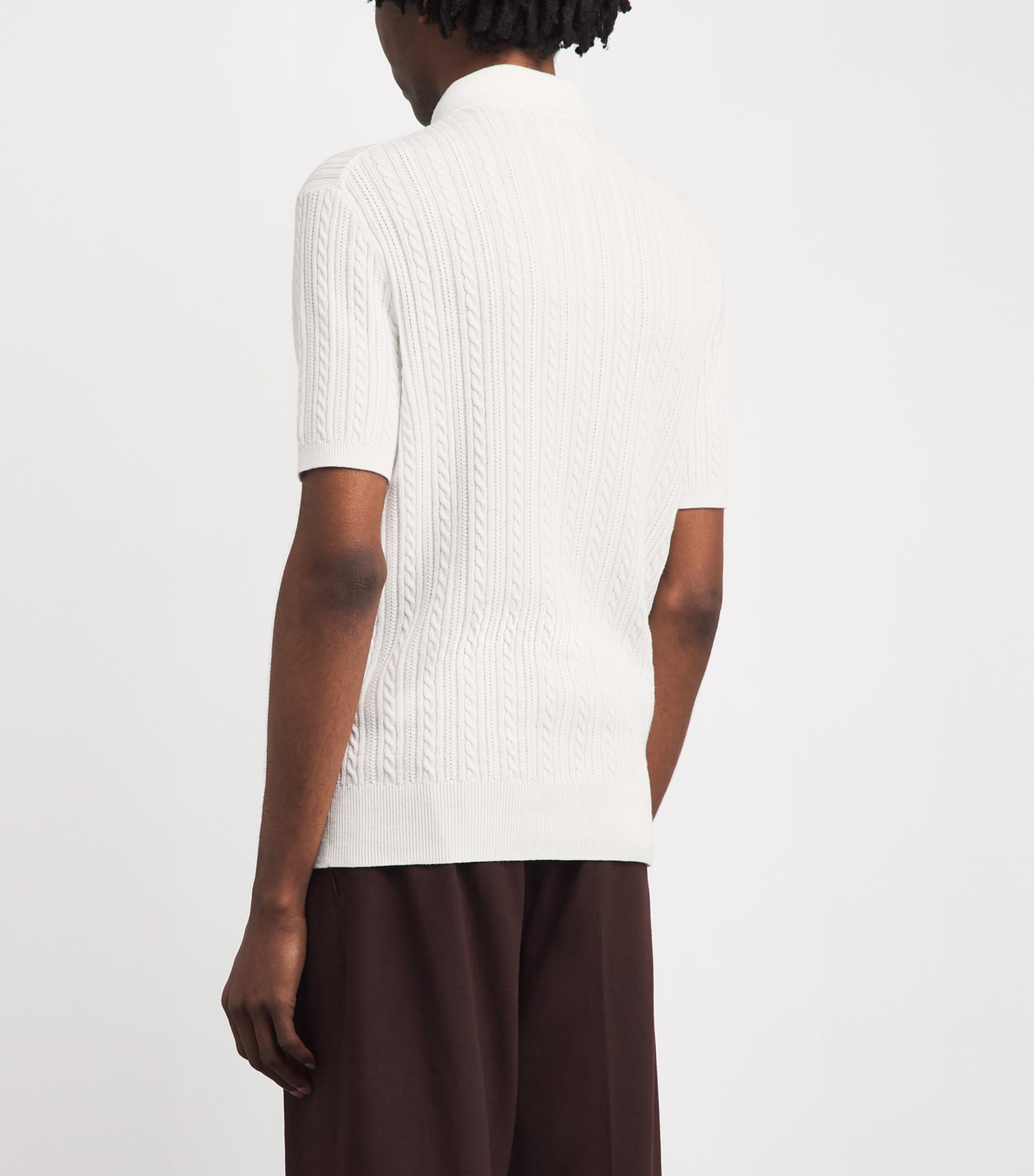 Polo Ralph Lauren Mens Cotton Cable-Knit Polo Shirt Dckwash Wht W/nvy Pp Image 5