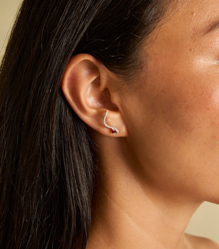 Rhodium-Plated Silver and Garnet Snake Climber Stud Earrings SILVER Image 2