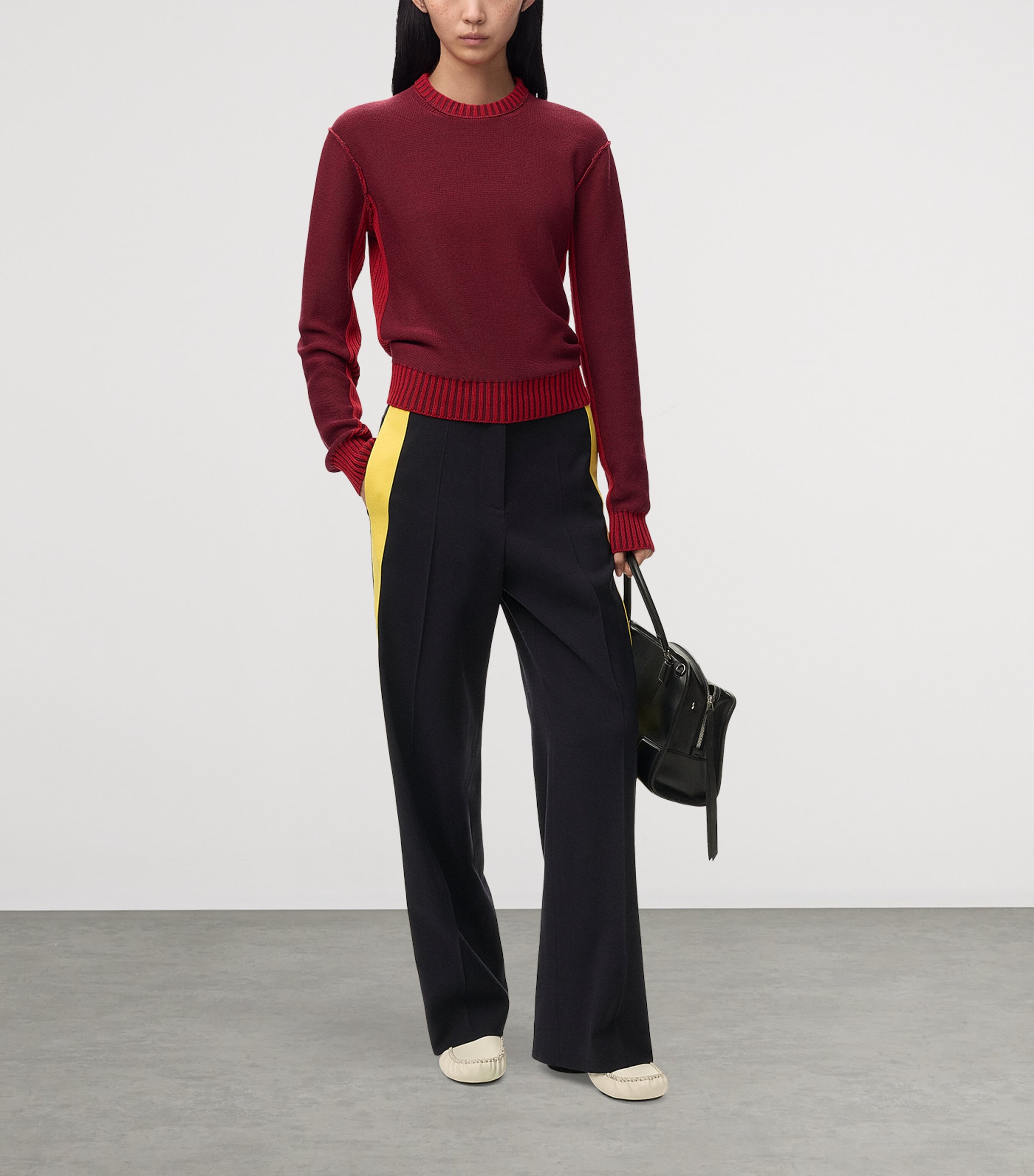 LOEWE Womens Contrast-Trim Sweater Burgundy/red Image 2