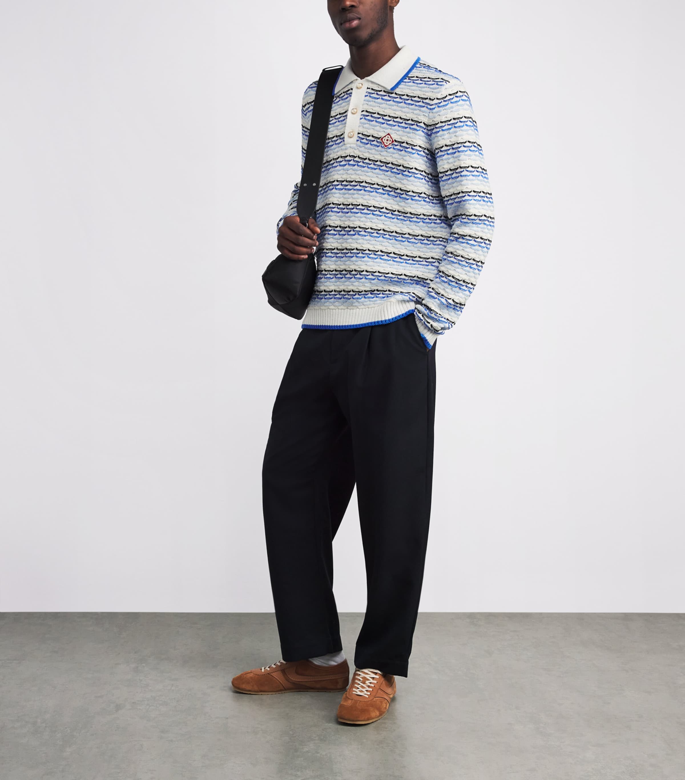 Cotton Tuck-Stitch Polo Shirt BLUE Image 2