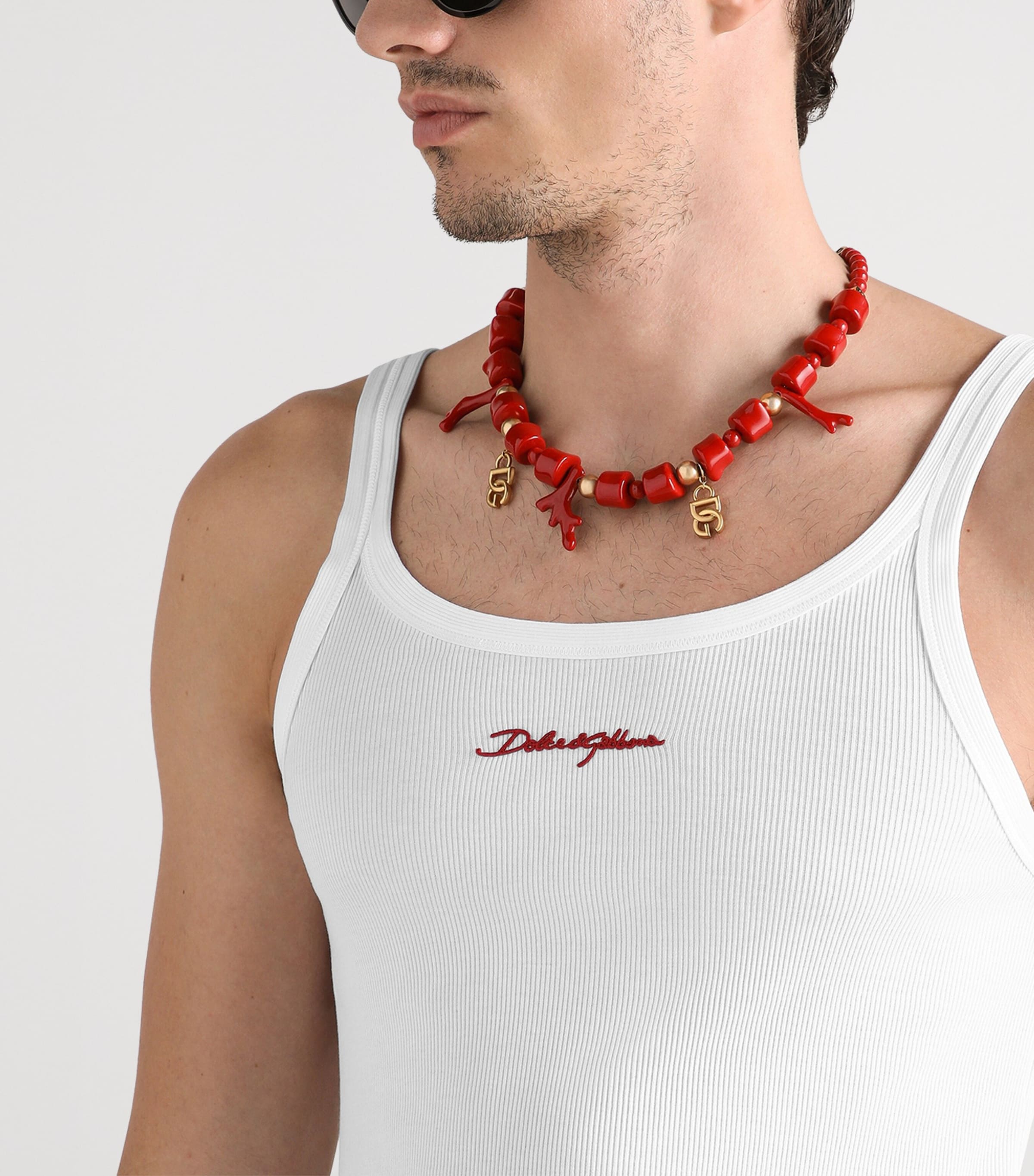 Dolce&Gabbana Mens Cotton Logo Tank Top Optical White Image 5