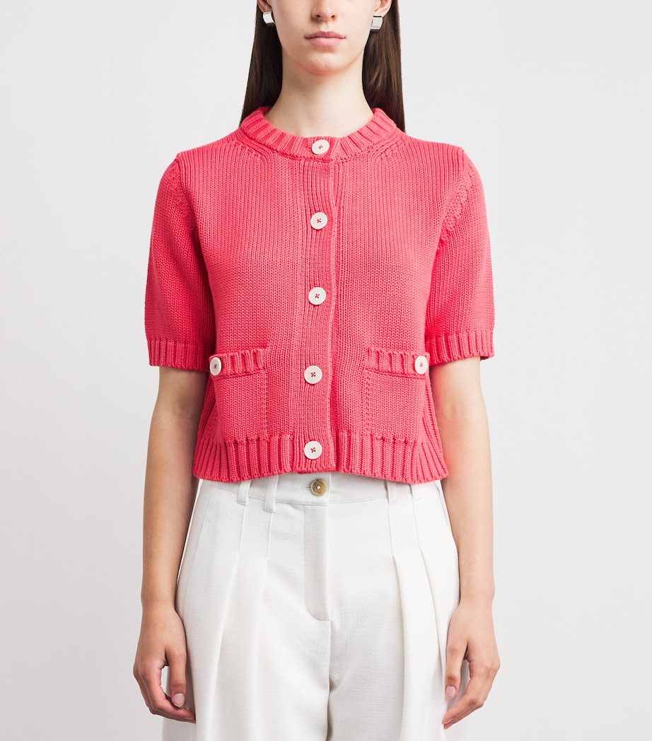 ME+EM Womens Organic Cotton Cropped Short-Sleeve Cardigan Candy Coral Image 4